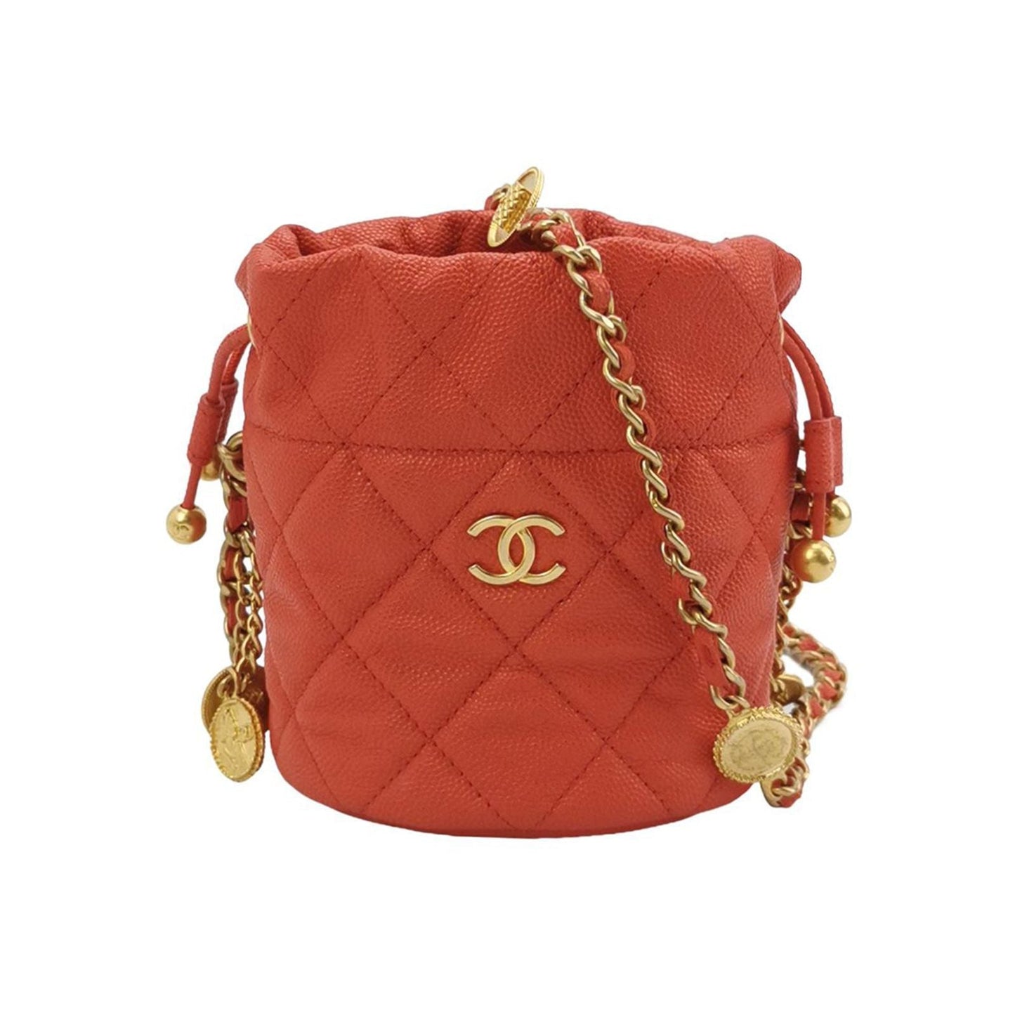 Chanel Quilted Double C Logo Gold Coin Chain Bucket Bag 241229781002006