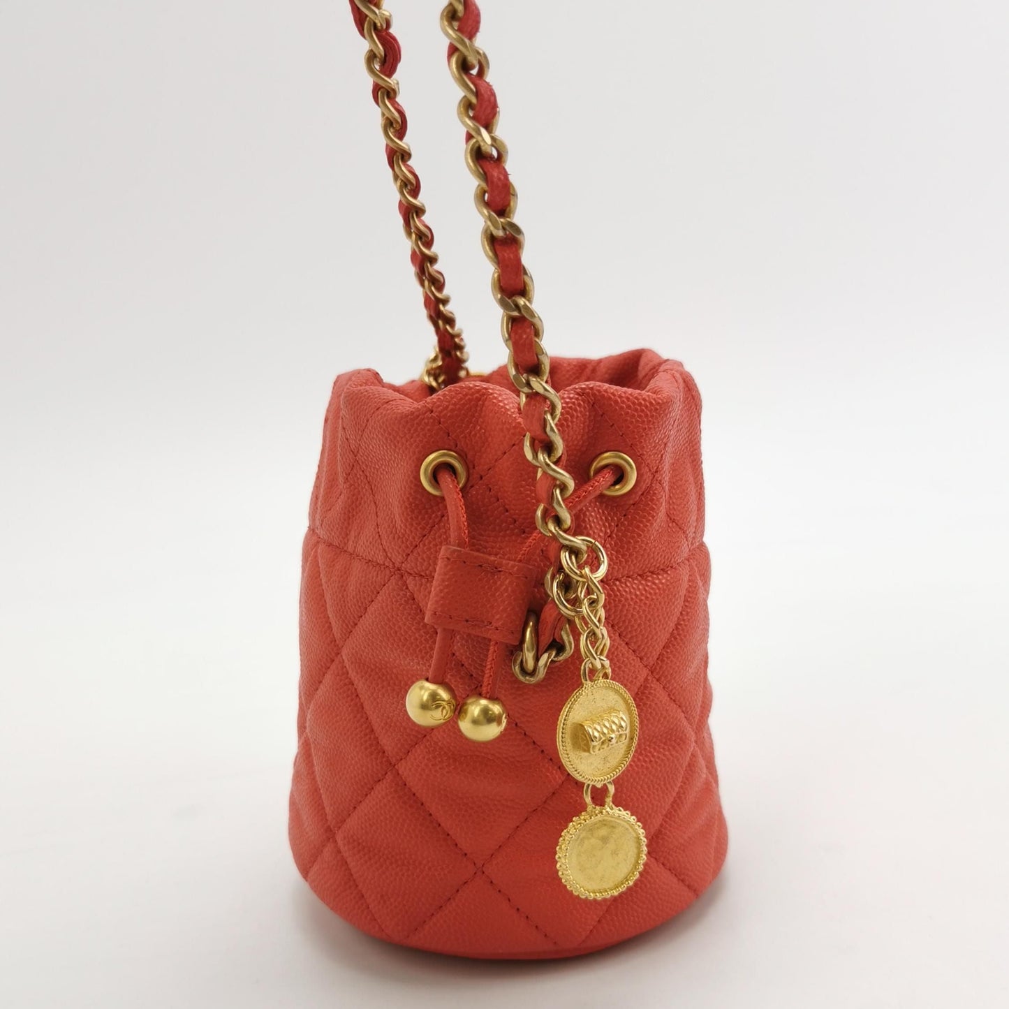 Chanel Quilted Double C Logo Gold Coin Chain Bucket Bag 241229781002006