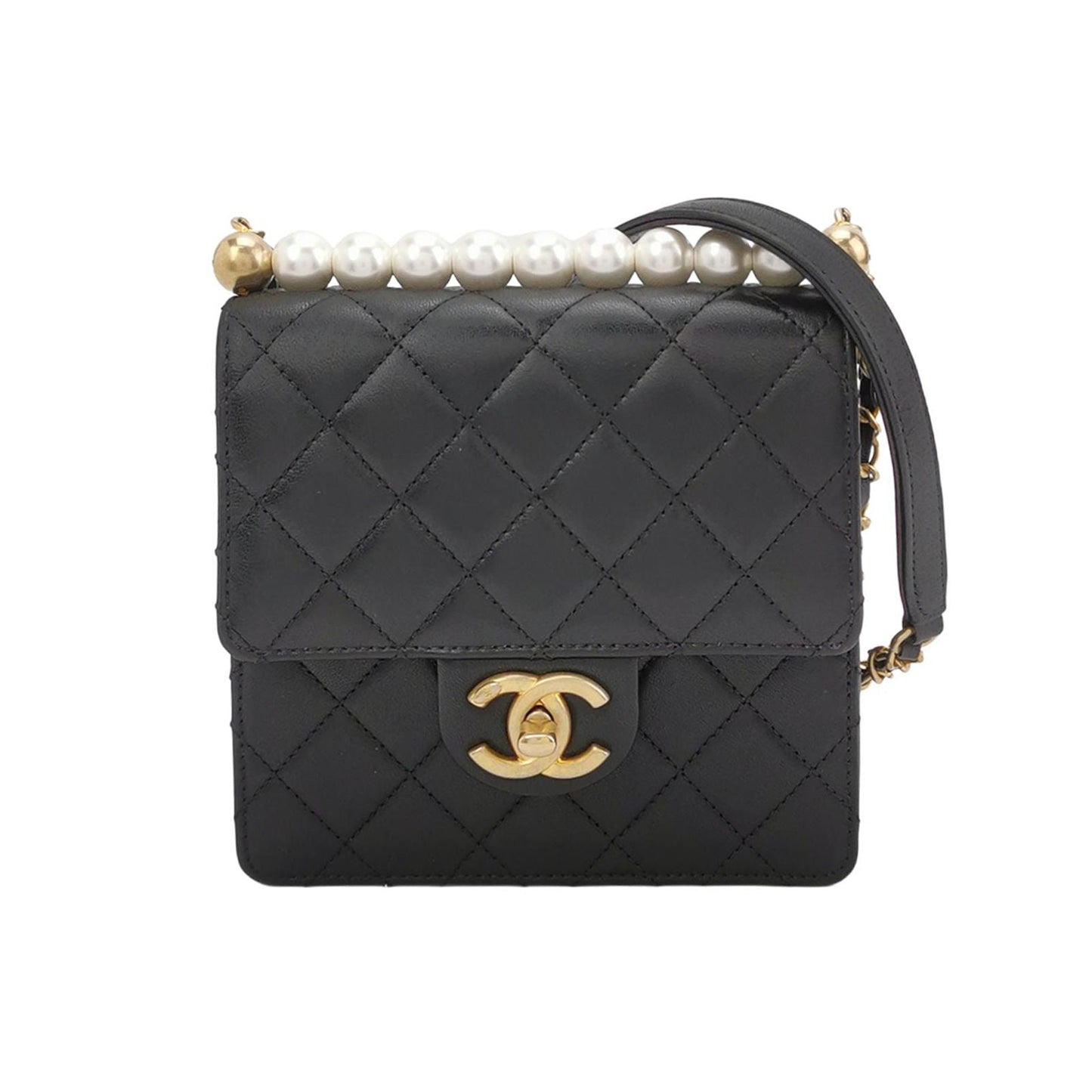 Chanel Flap Bag Lamb Leather Classic Double C Pearl Decor Shoulder Bag 241229781001297