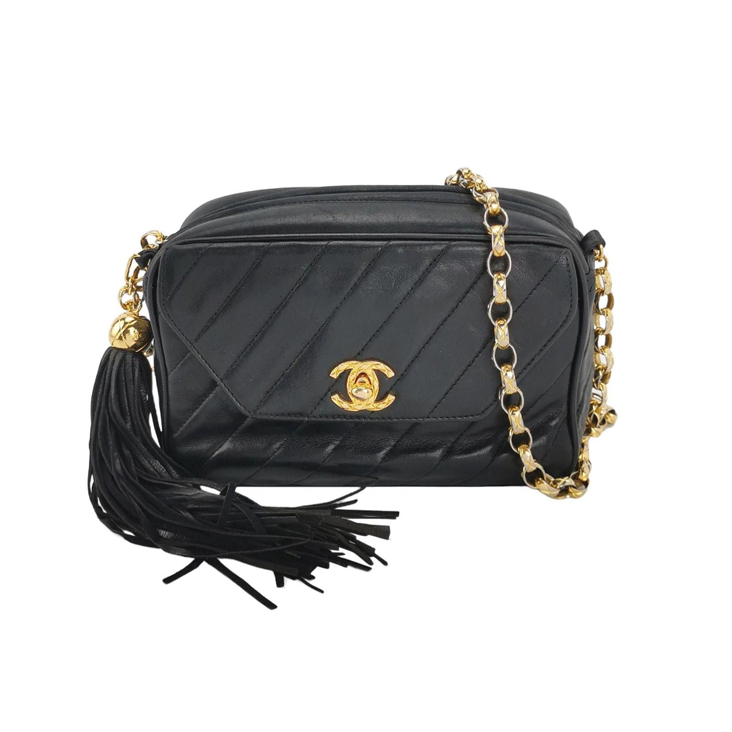 Chanel Quilted Lambskin Double C Turnlock Fringe   Shoulder Bag 24122378993619