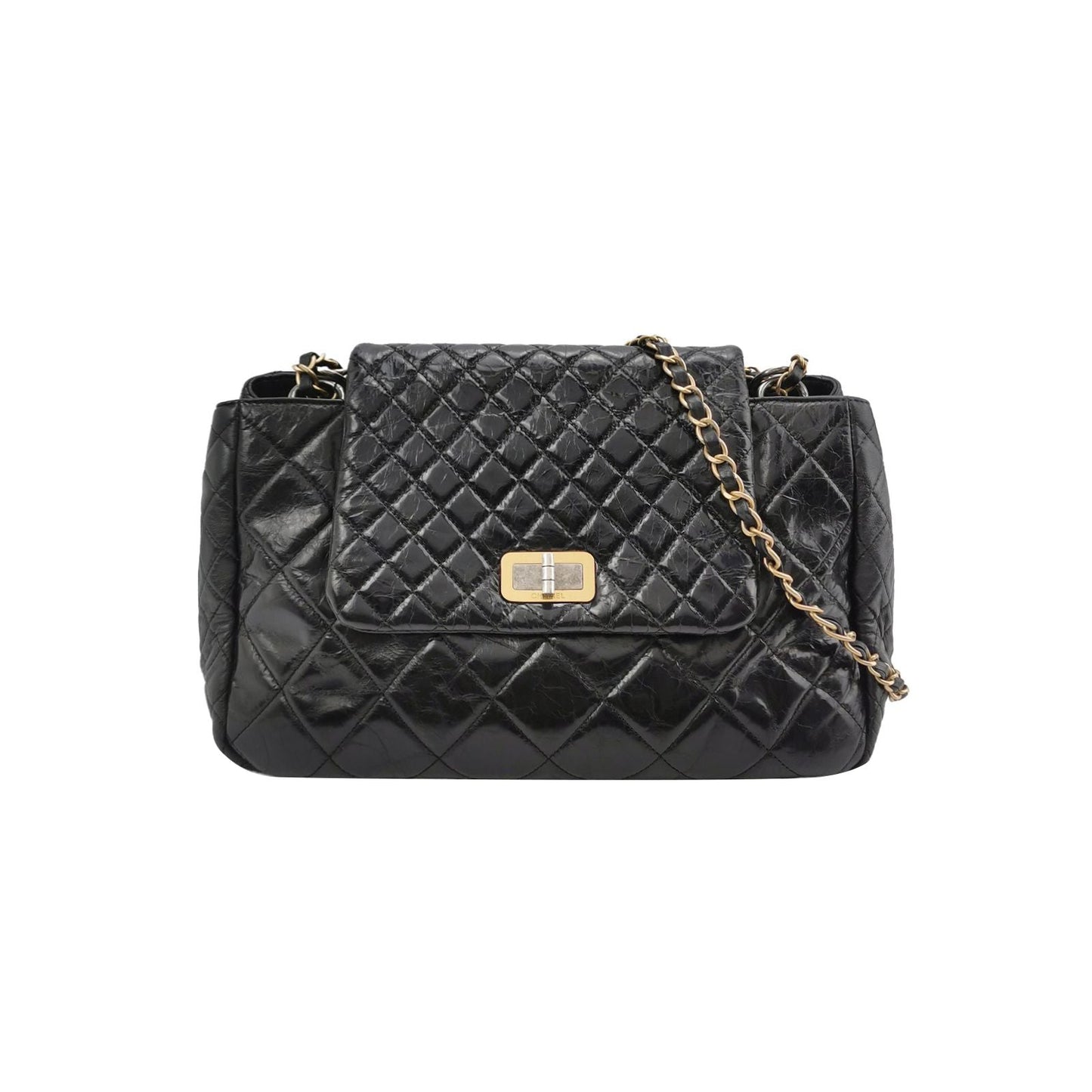 Chanel Flap Bag Waxed Leather Solid Quilted Double C Logo Shoulder Bag 24121478983286