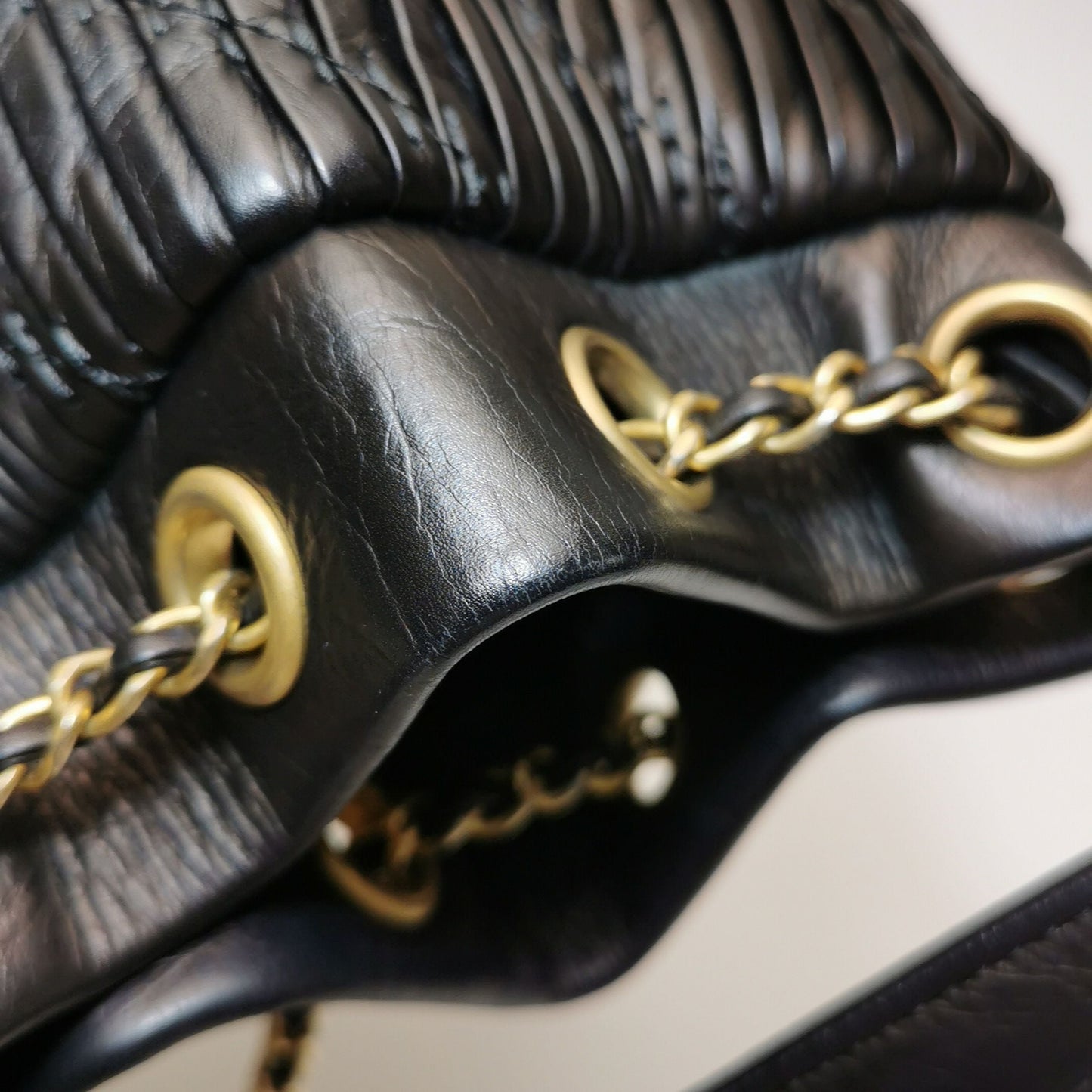 Chanel Calfskin Solid Double C Logo Drawstring Shoulder Bag 24111378942539