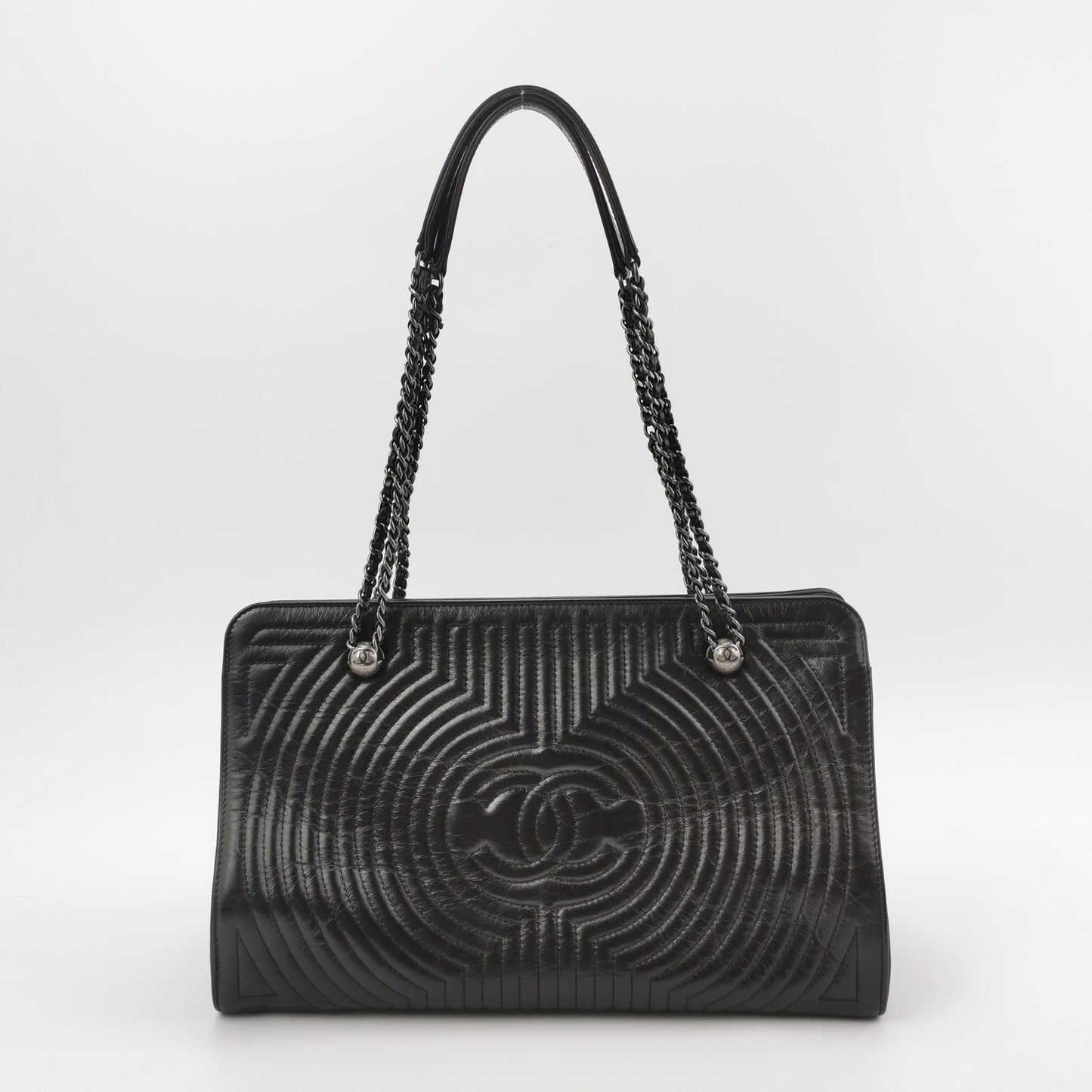 Chanel Waxed Leather Solid Double C Logo Shoulder Bag 24112278955371