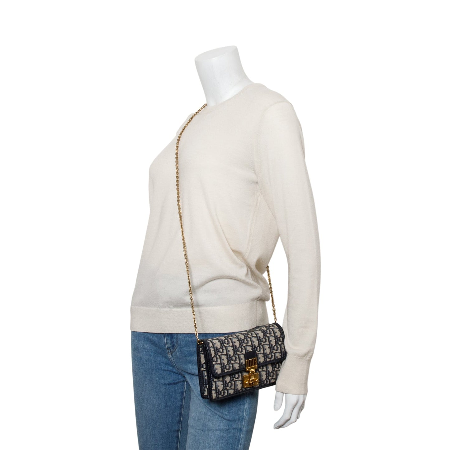 Christian Dior Blue Oblique Dioraddict Wallet on Chain Clutch