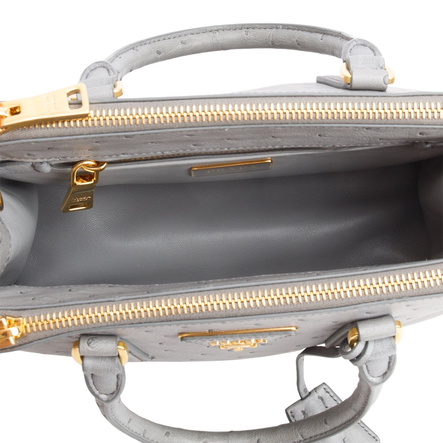 Prada Grey Ostrich Leather Small Double Zip Galleria