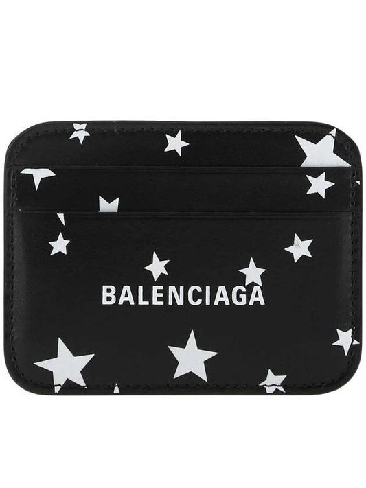 Luxury Balenciaga Trending 2025 Logo Star Print Leather Card Wallet Black