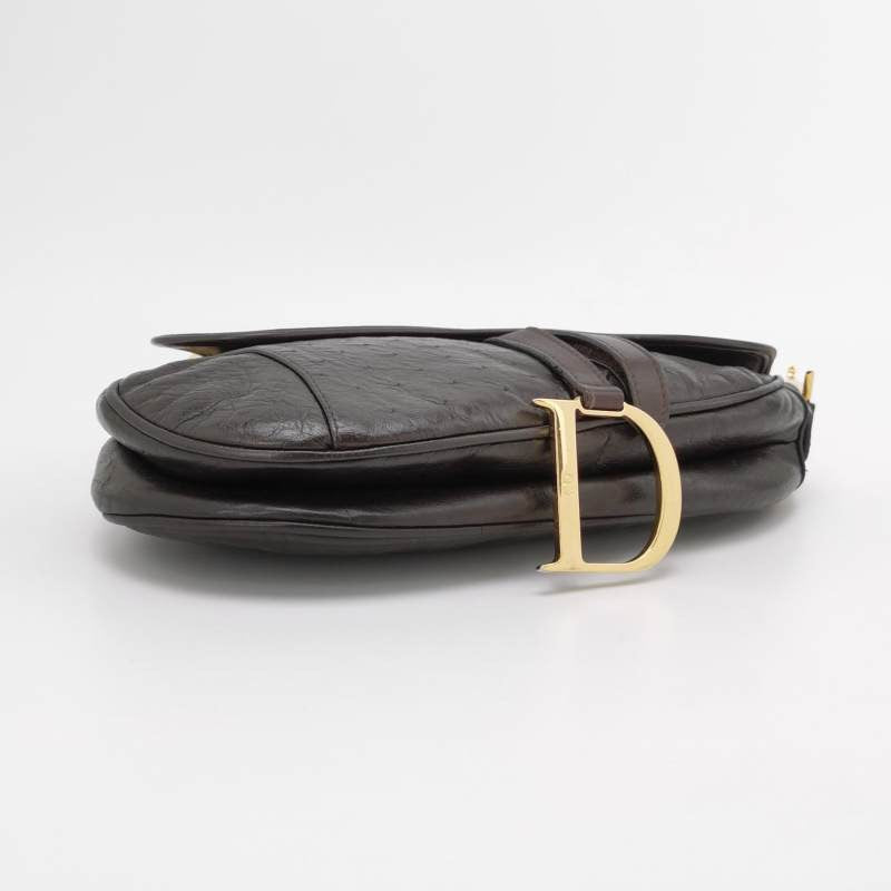 Dior Saddle   Ostrich Leather Dark Brown Shoulder Bag