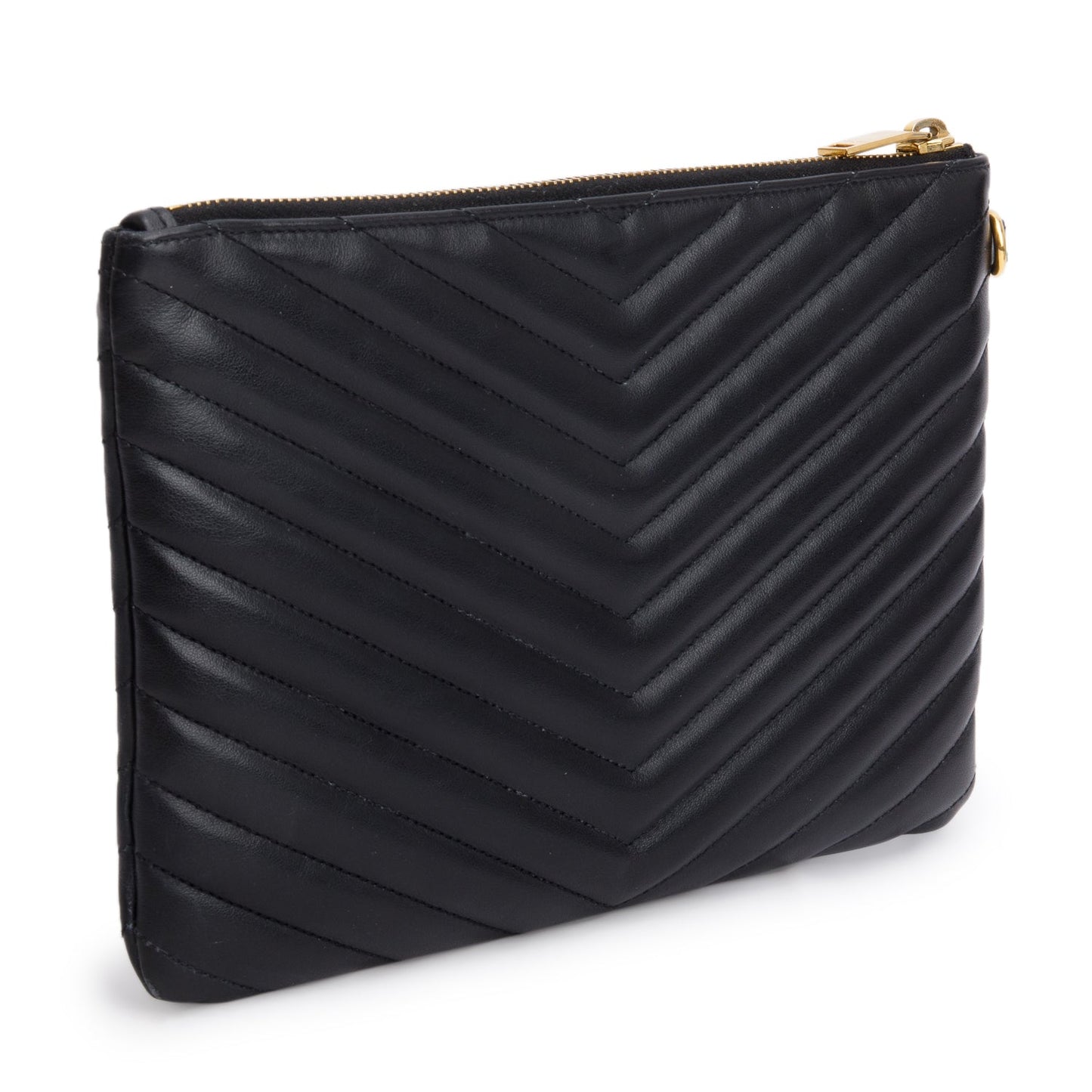 Saint Laurent 2021 Black Calfskin Matelasse Monogram Casssandre Zip Pouch