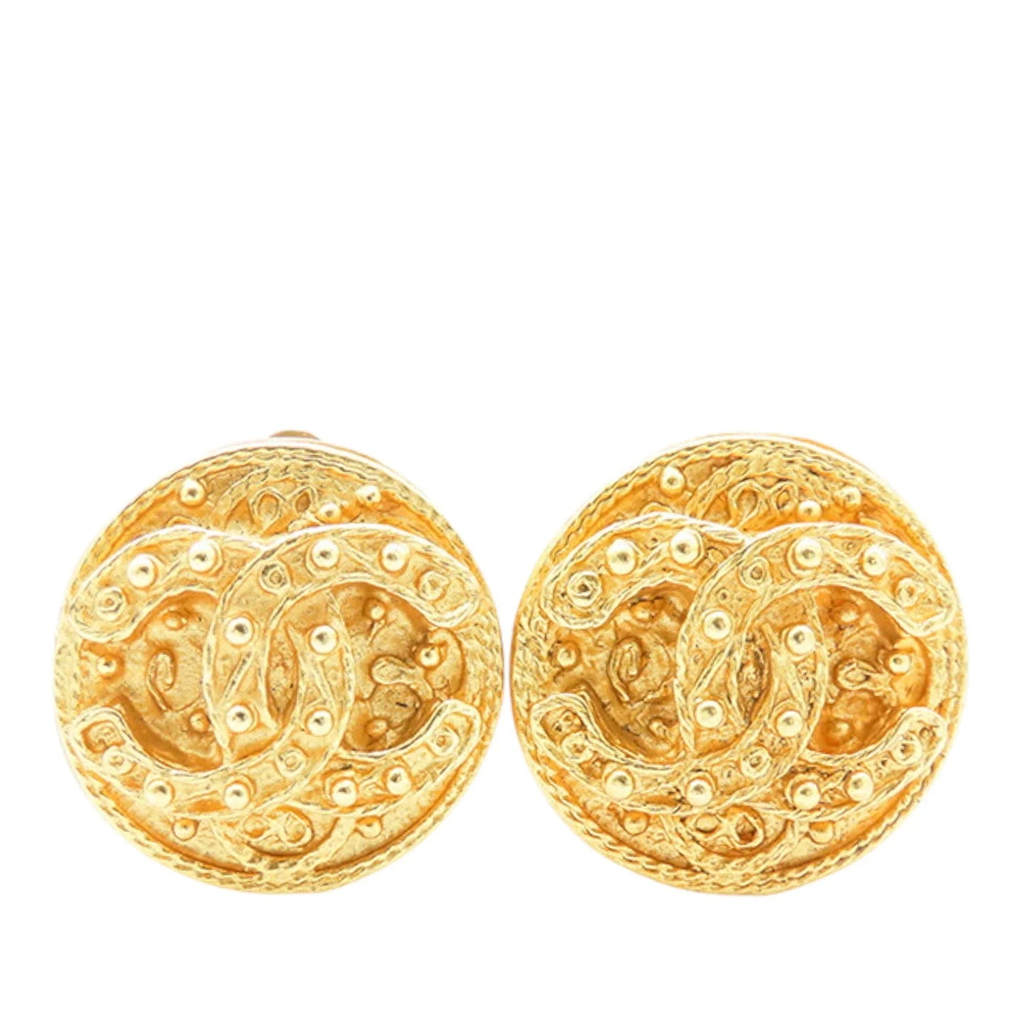 Gold Chanel CC Gold Plated Round Clip On Earrings