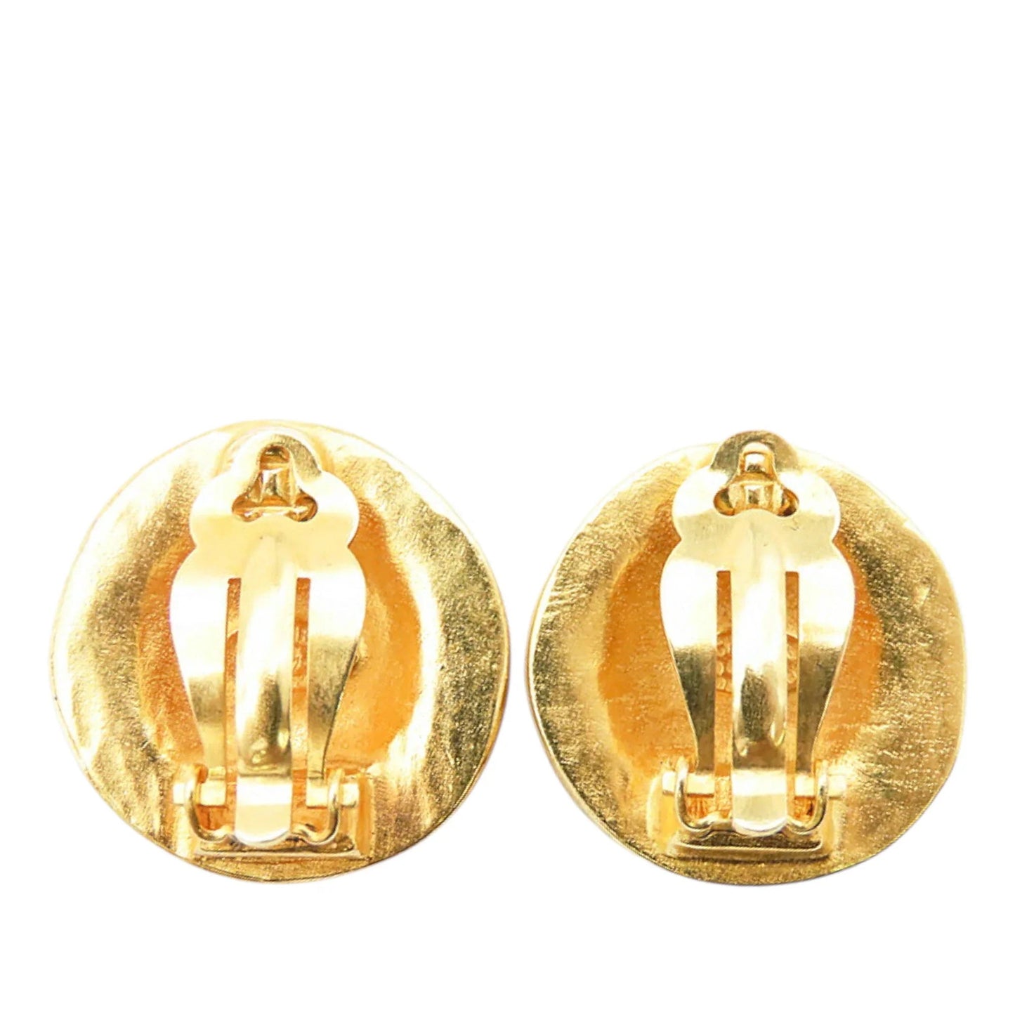 Gold Chanel CC Gold Plated Round Clip On Earrings