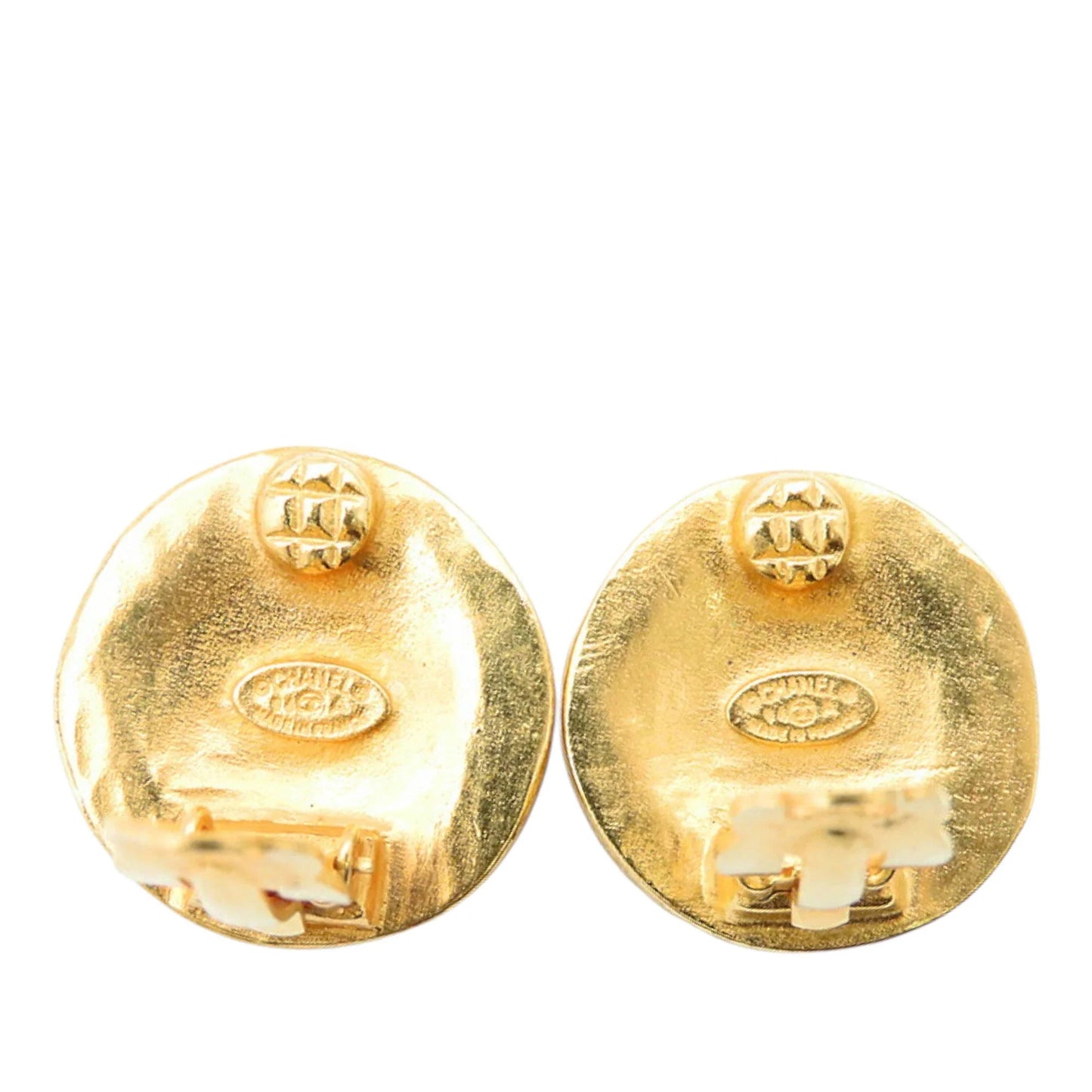 Gold Chanel CC Gold Plated Round Clip On Earrings