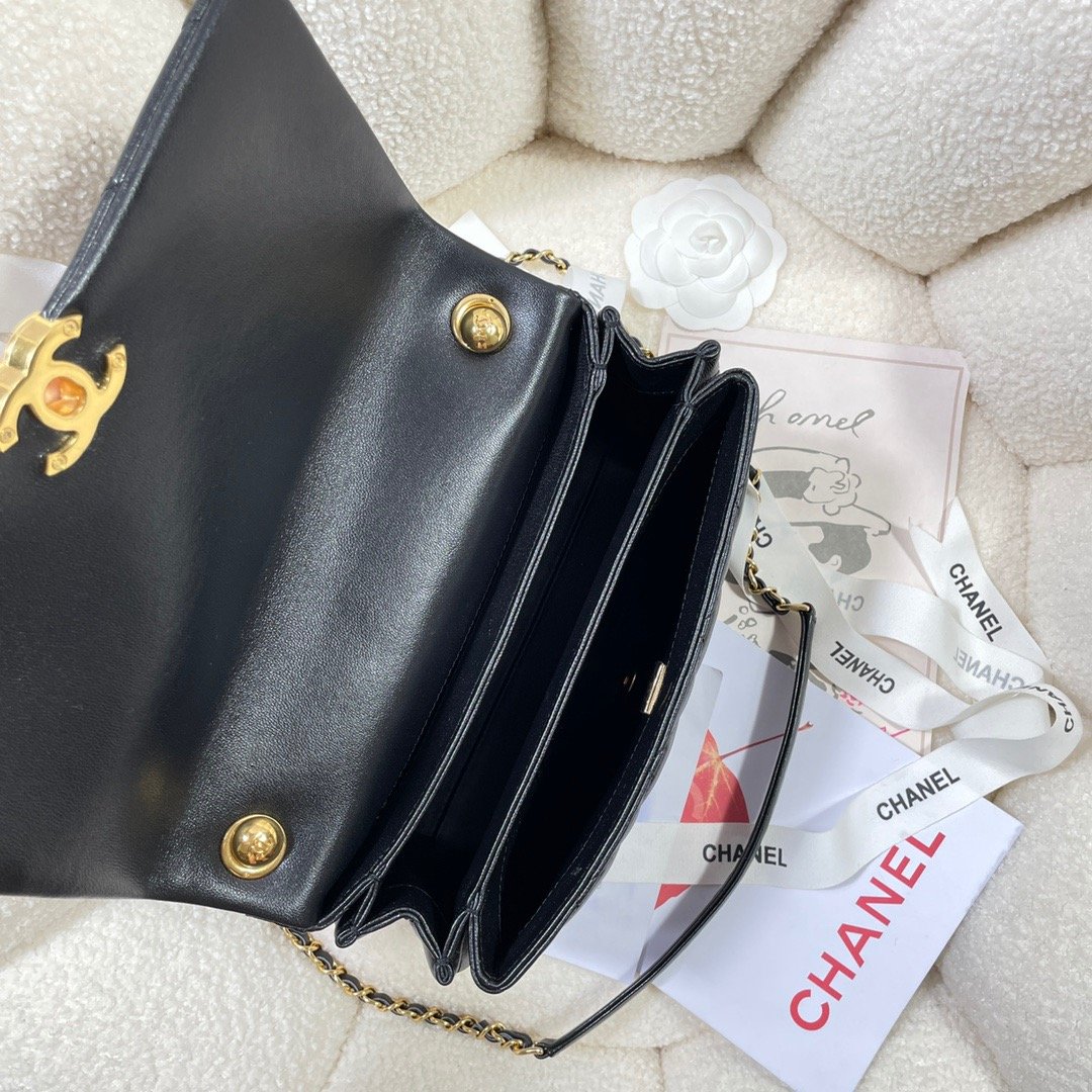 CHLLarge Flap Bag Gold Hardware Black For Women, Women’s Handbags, Shoulder Bags 9.1in/23cm AS3367