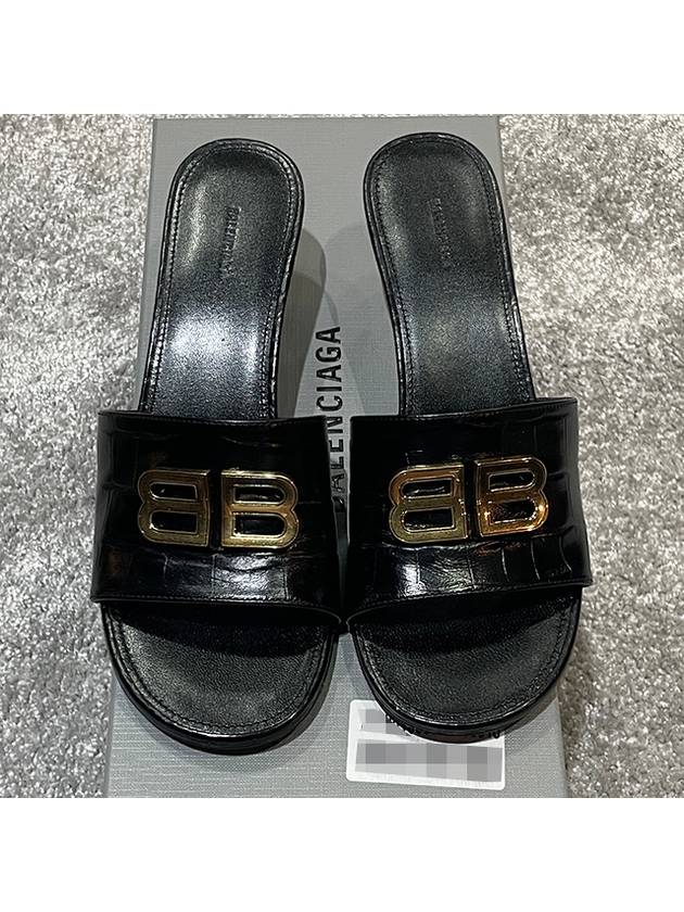 Luxury Balenciaga Trending 2025 Crocodile Print Leather Groupie Sandal Heels Black