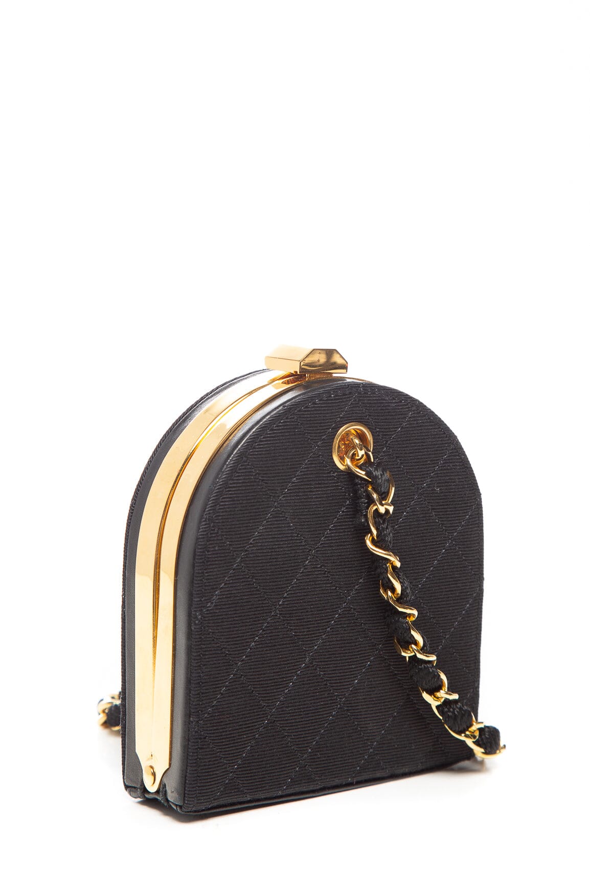 Chanel 1990   Black Quilted Canvas Mini Box Clutch Bag