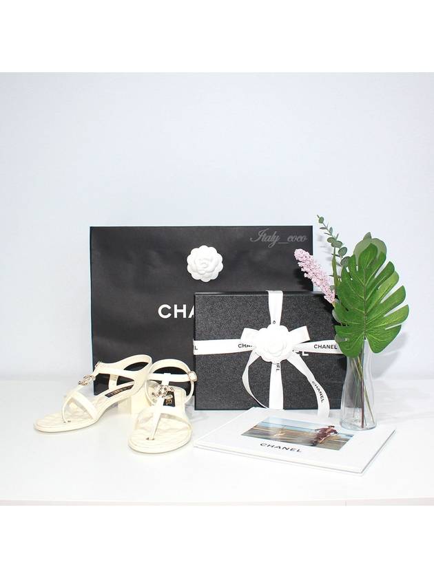 CC Logo Quilted Sandals White Chanel