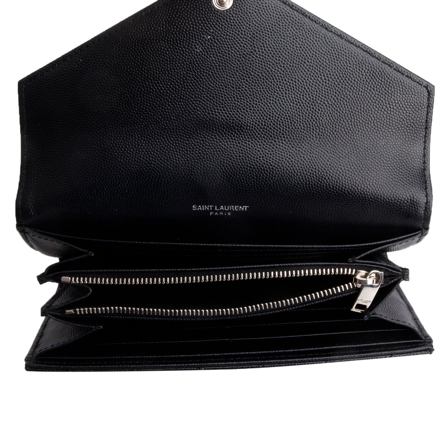 Saint Laurent Black Grain de Poudre Matelasse Chevron Monogram Flap Wallet