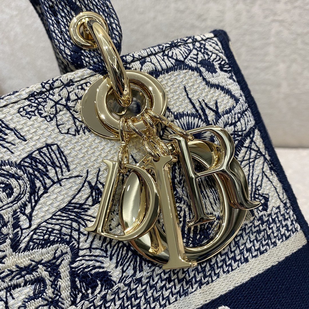 Top Quality MeTop Qualityum Lady D-Lite Bag Blue Toile de Jouy Reverse Embroidery, Blue Handbags, Crossbody Bags, 24cm CD M0565ORGO_M928