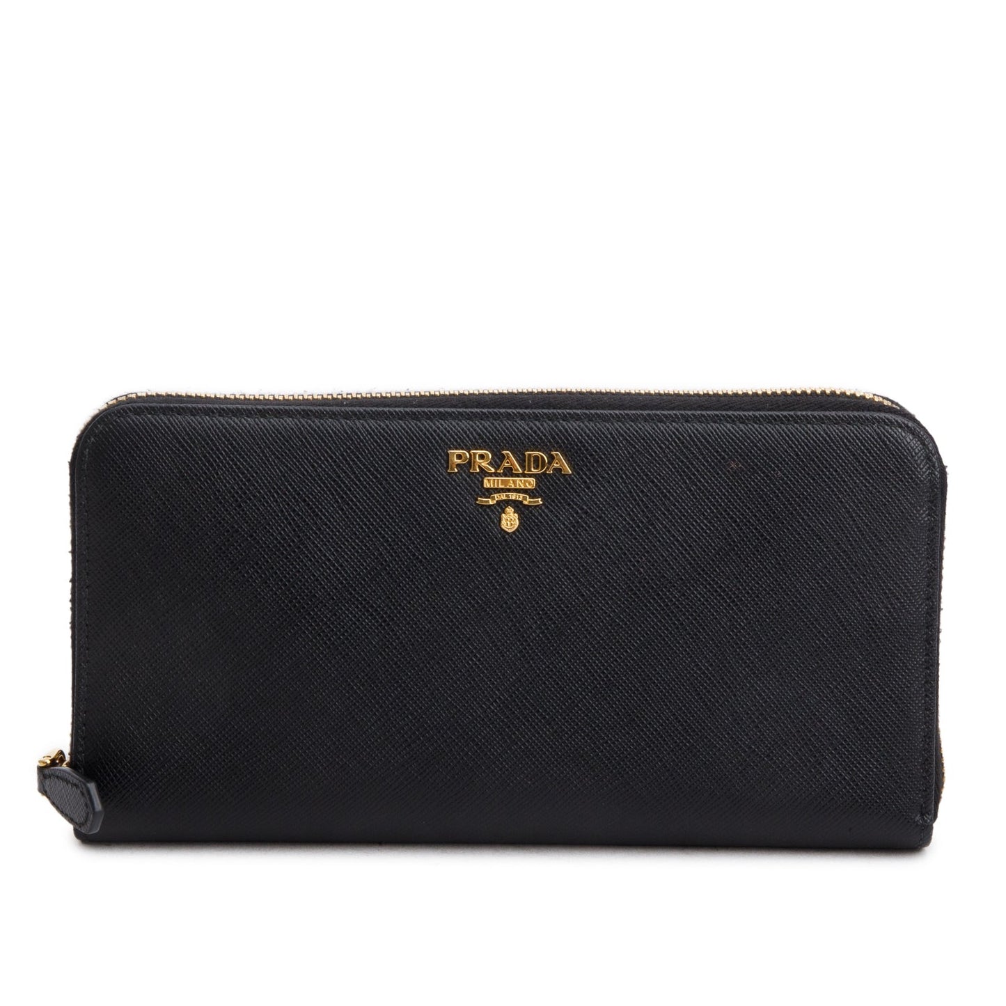 Prada Black Saffiano Leather Zip Around Wallet