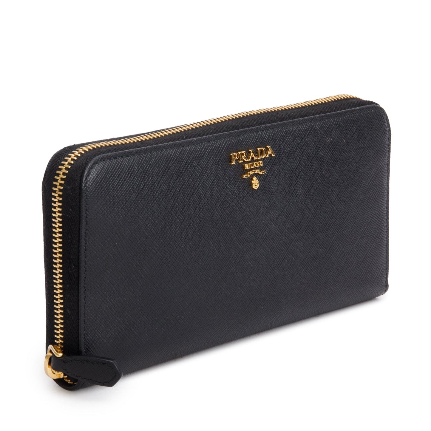 Prada Black Saffiano Leather Zip Around Wallet