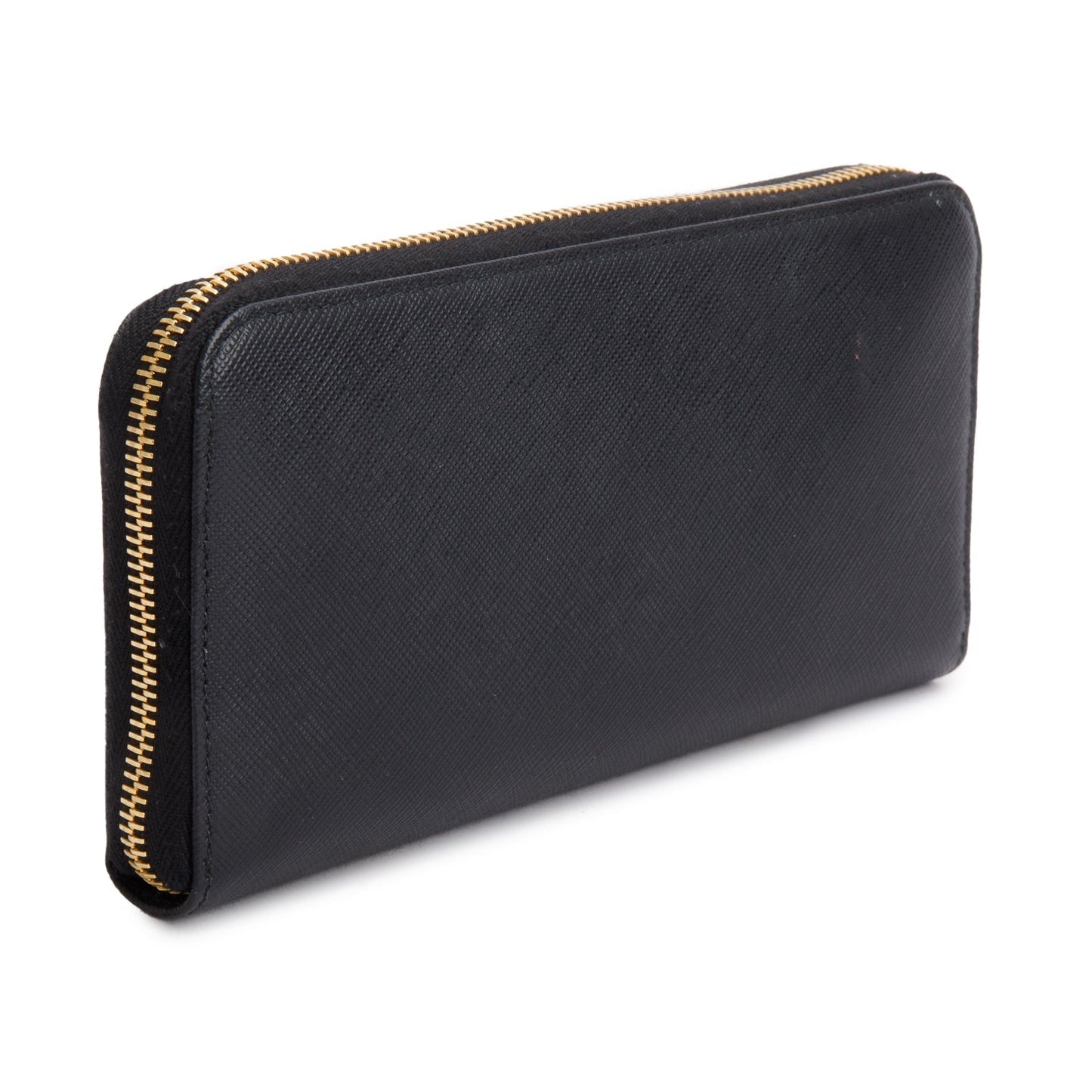 Prada Black Saffiano Leather Zip Around Wallet