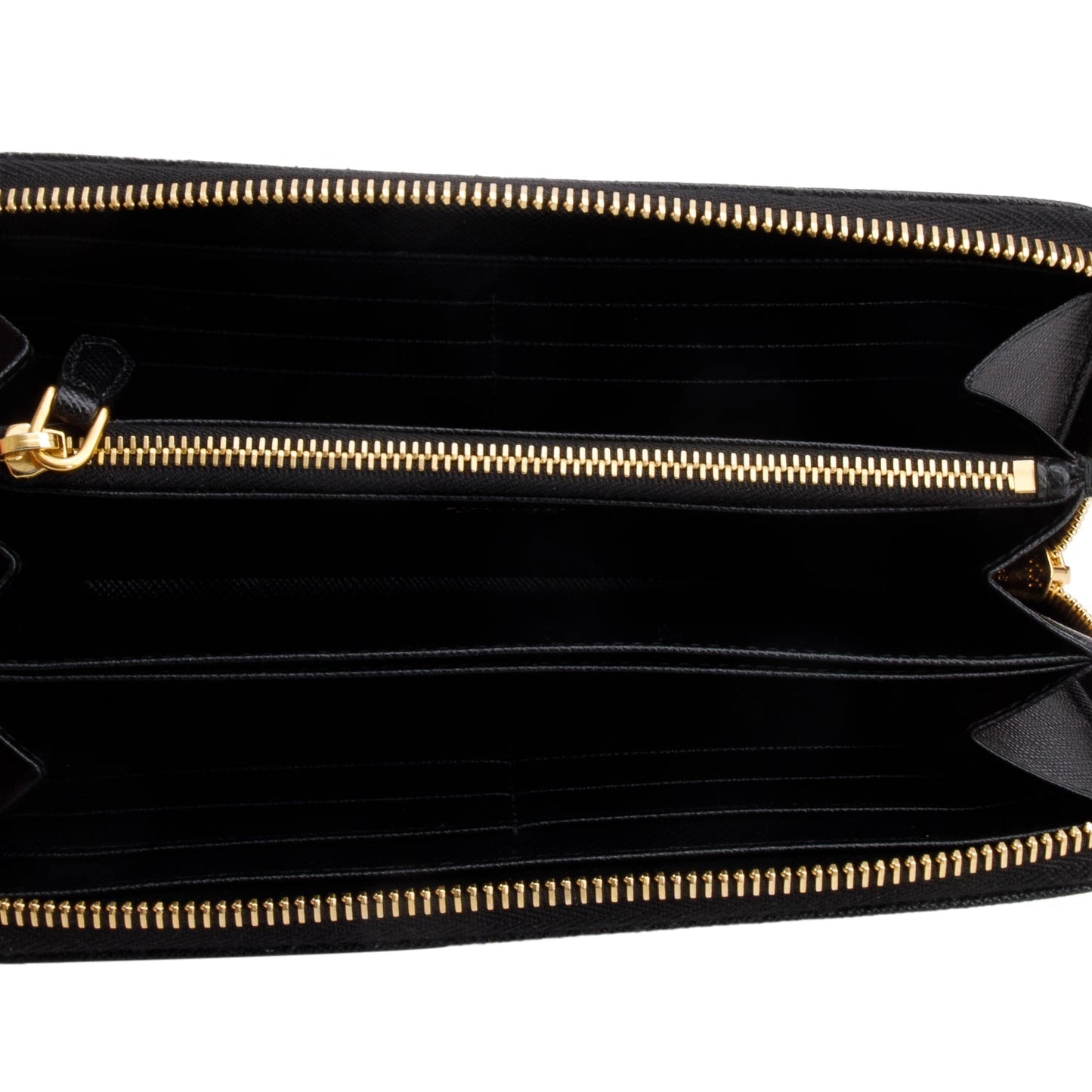 Prada Black Saffiano Leather Zip Around Wallet