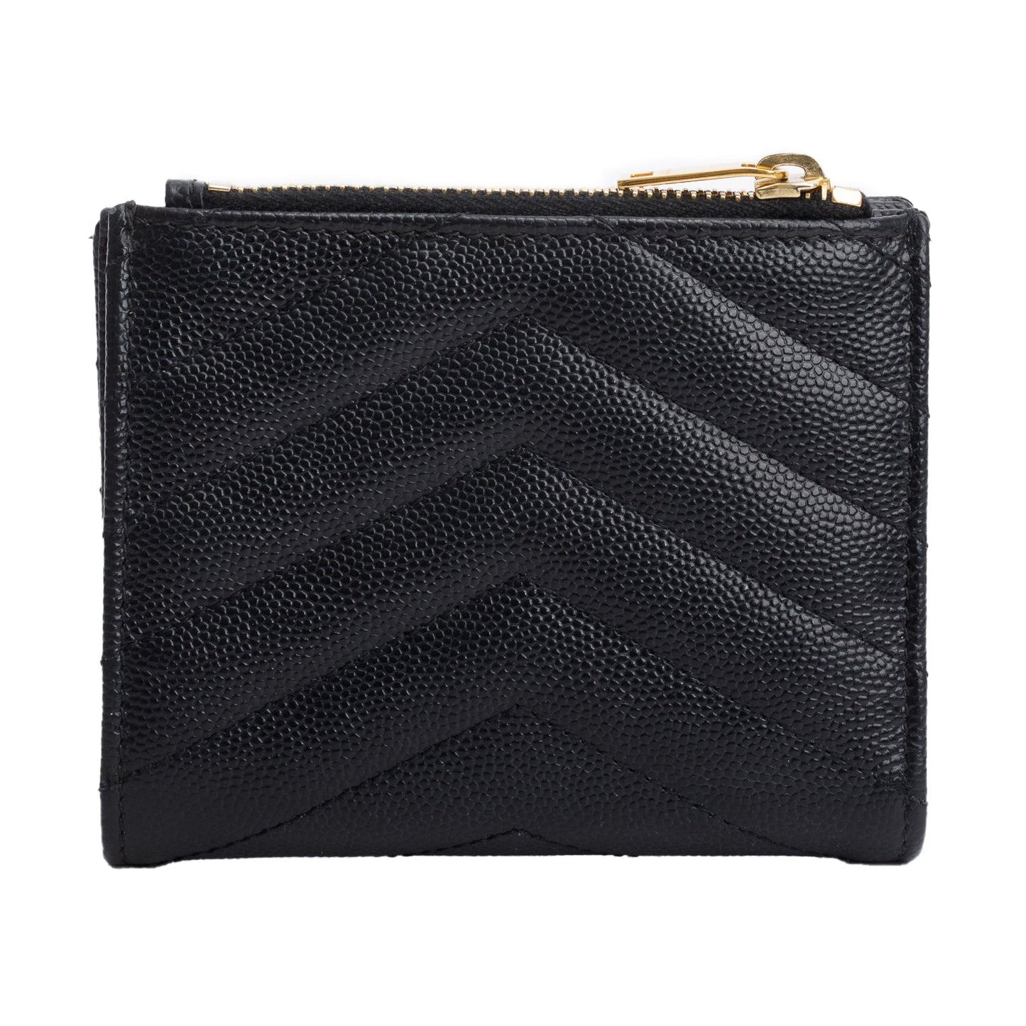 Saint Laurent Black Grain de Poudre Leather Cassandre Matelasse Bi-Fold Wallet