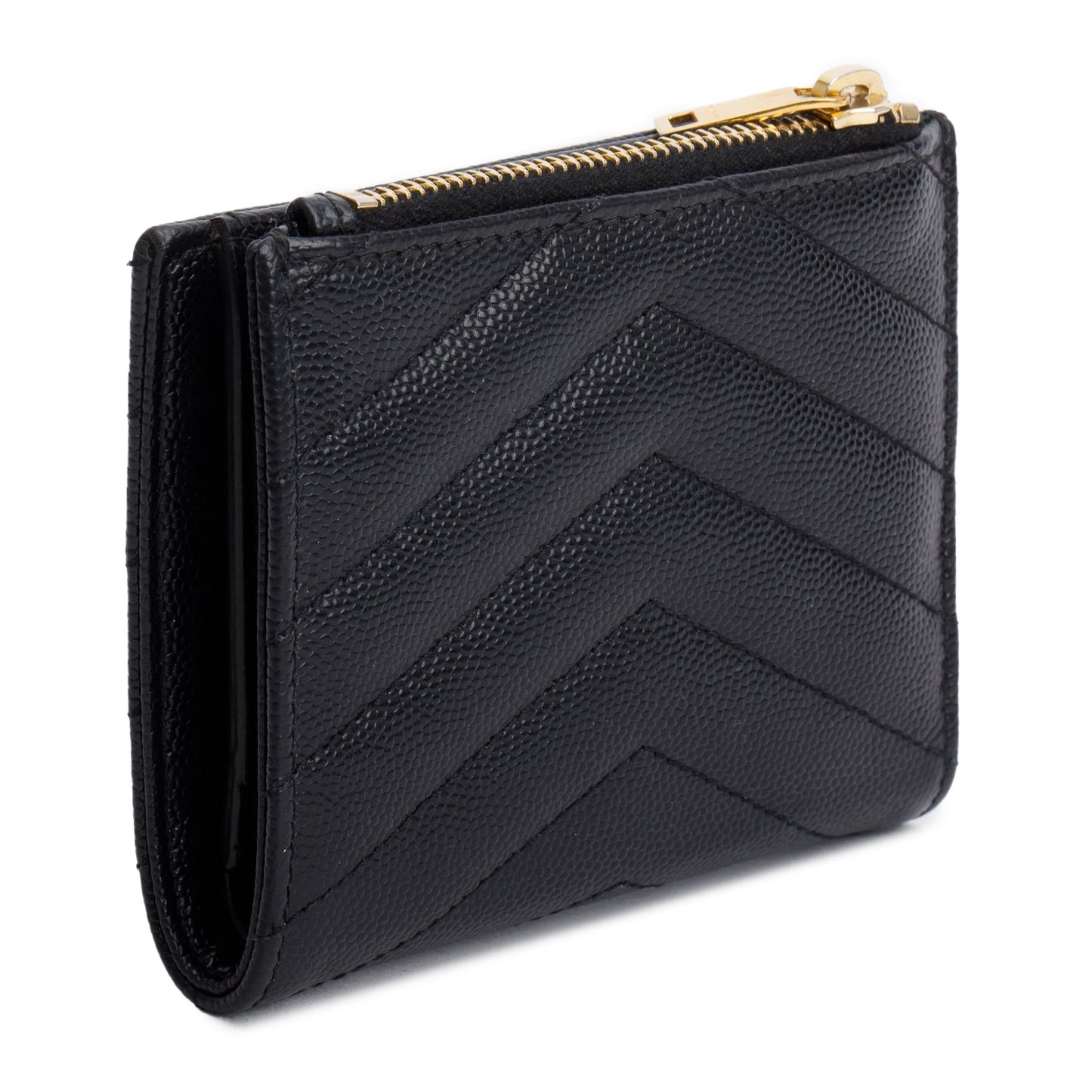 Saint Laurent Black Grain de Poudre Leather Cassandre Matelasse Bi-Fold Wallet