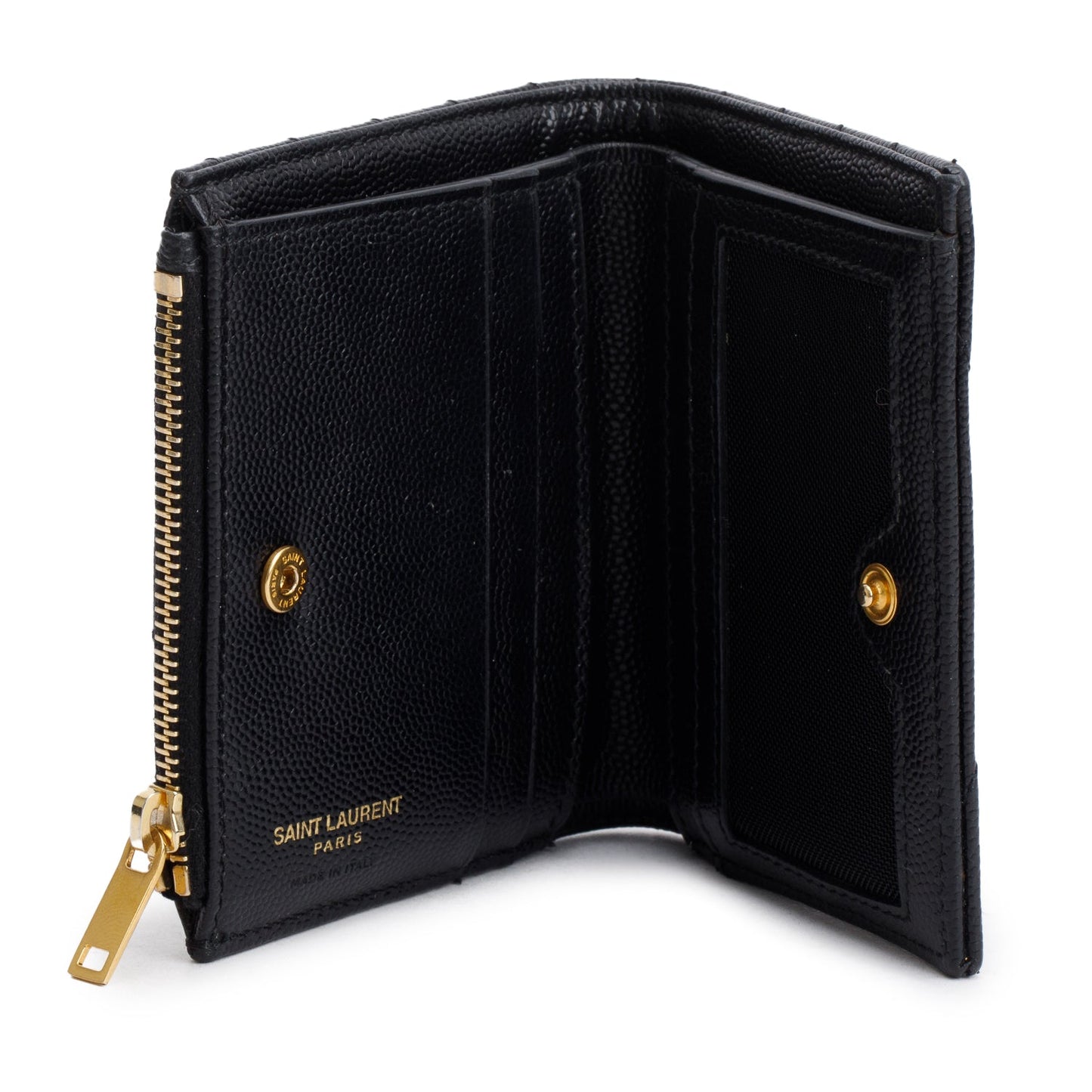 Saint Laurent Black Grain de Poudre Leather Cassandre Matelasse Bi-Fold Wallet