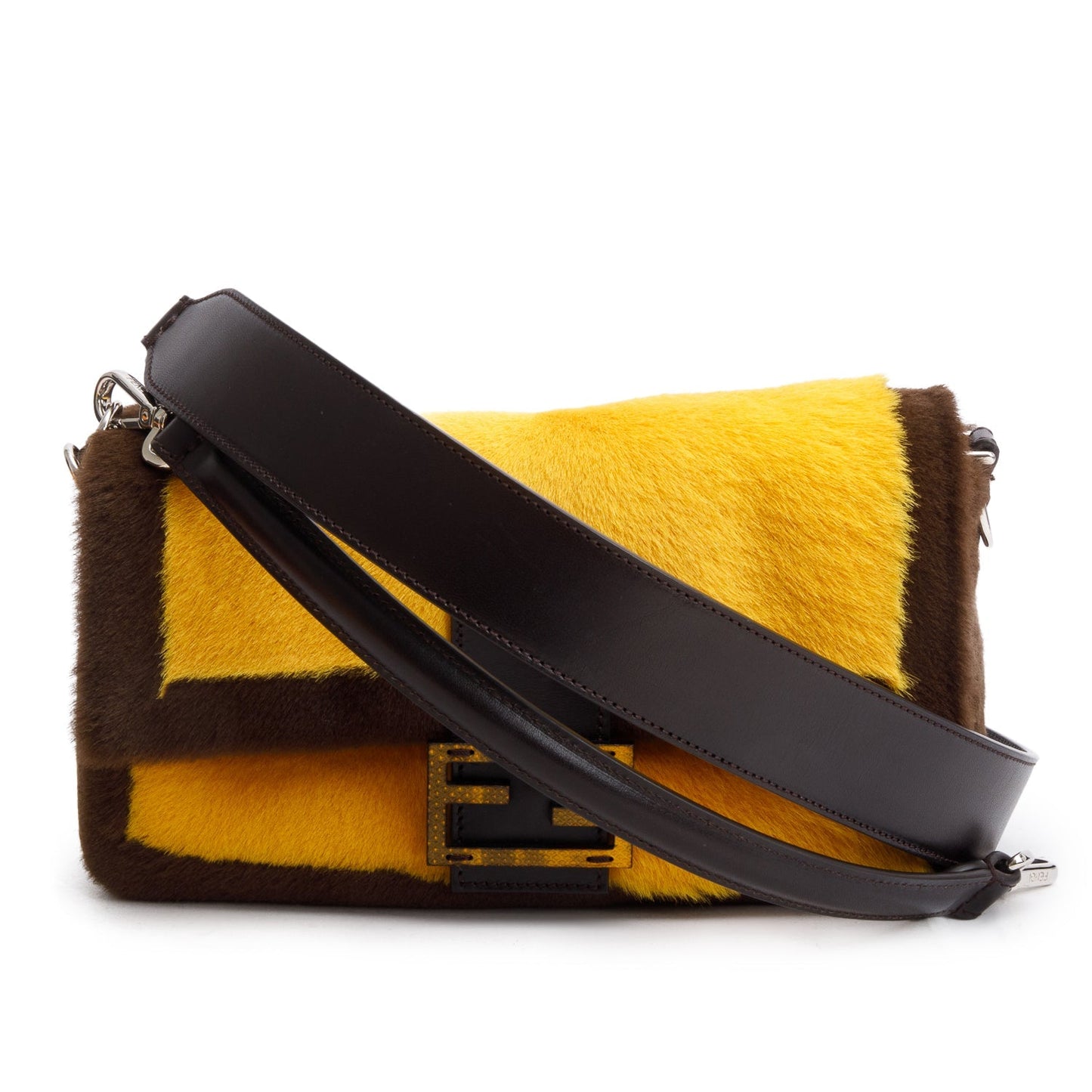 Fendi 2022 Yellow Brown Pony Hair Karung Baguette