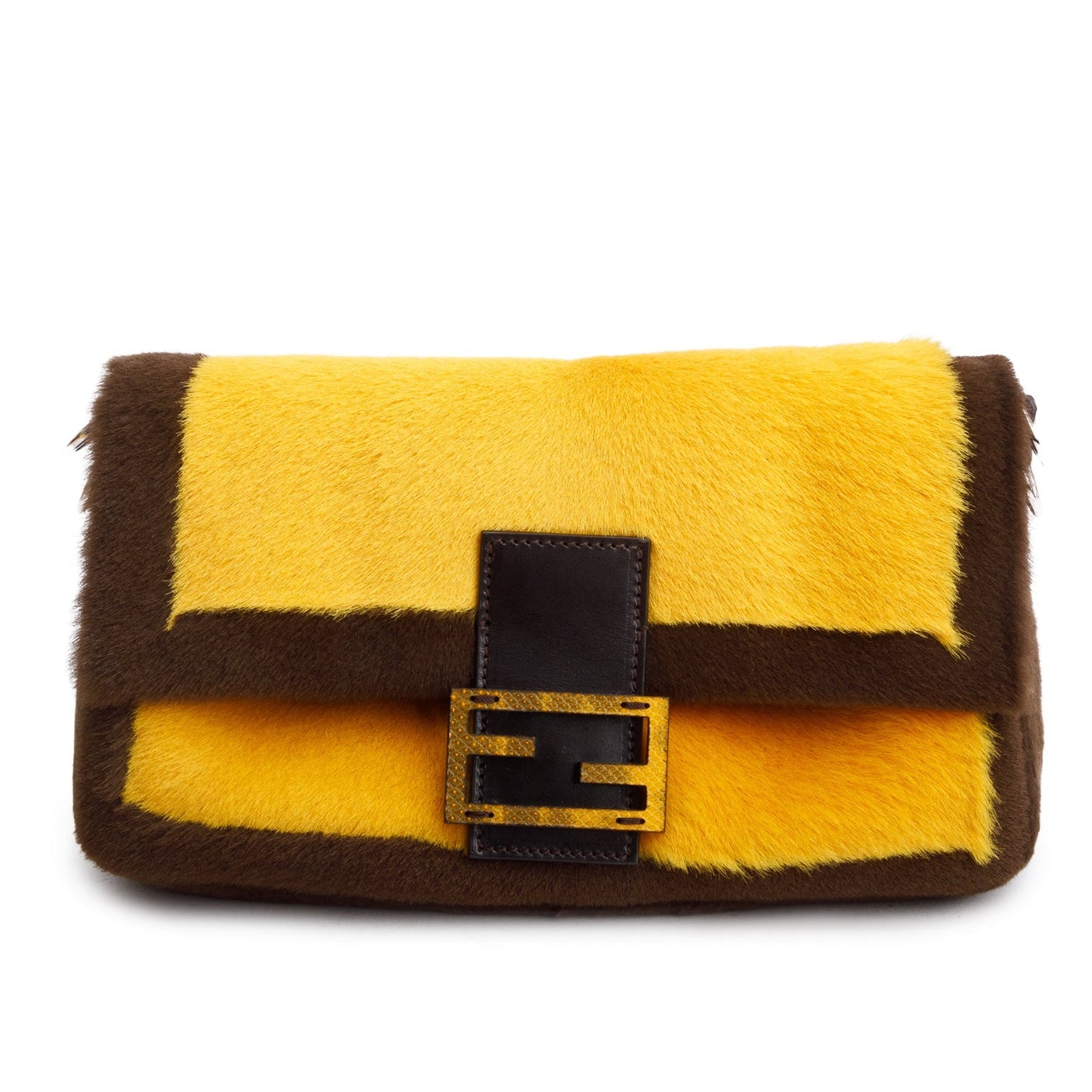 Fendi 2022 Yellow Brown Pony Hair Karung Baguette