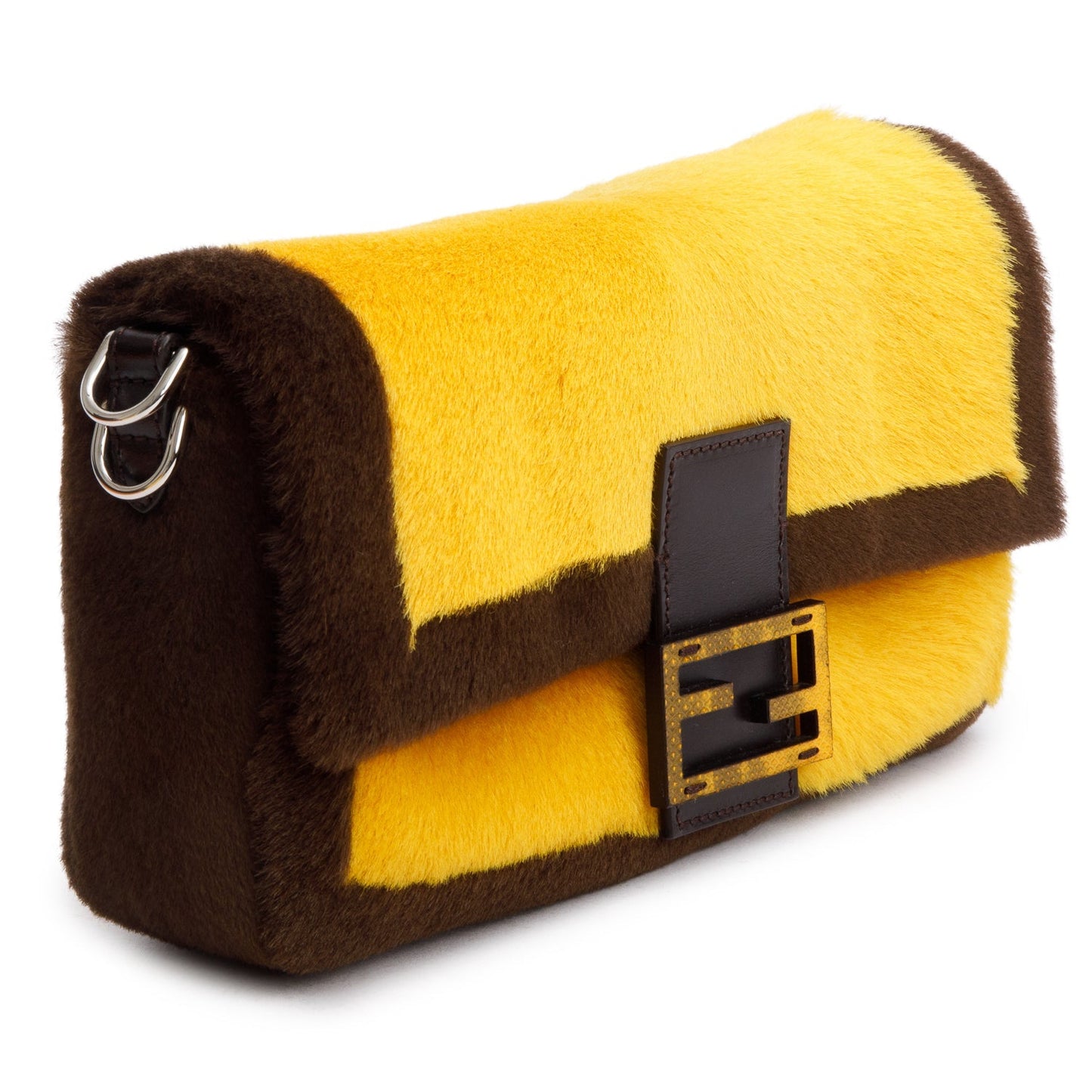 Fendi 2022 Yellow Brown Pony Hair Karung Baguette