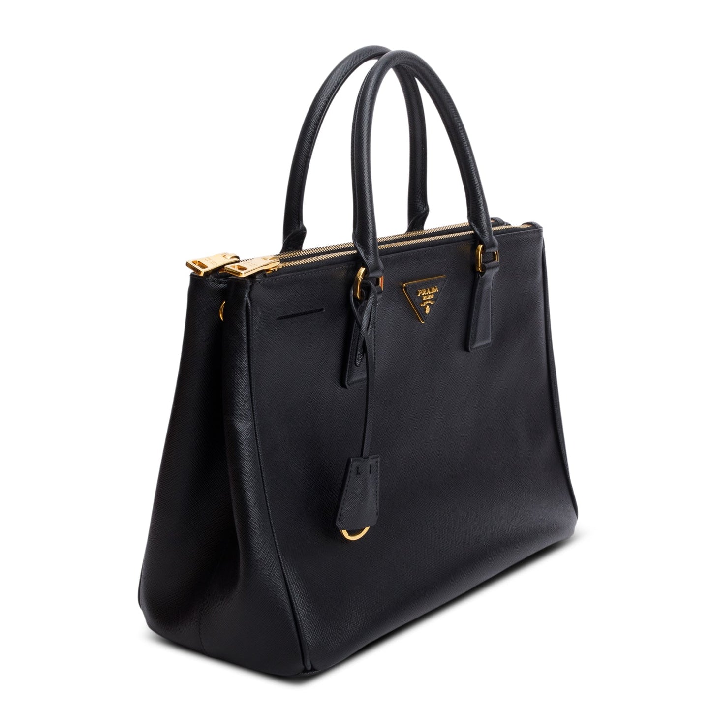 Prada Black Saffiano Lux Medium Double Zip Galleria Tote