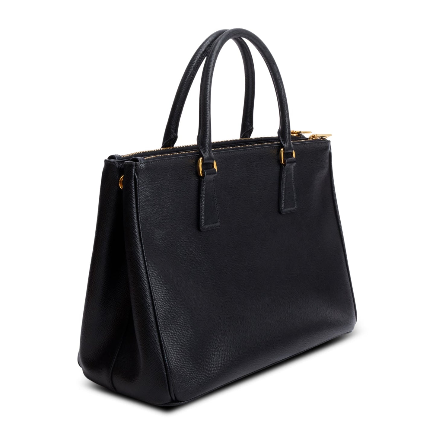 Prada Black Saffiano Lux Medium Double Zip Galleria Tote