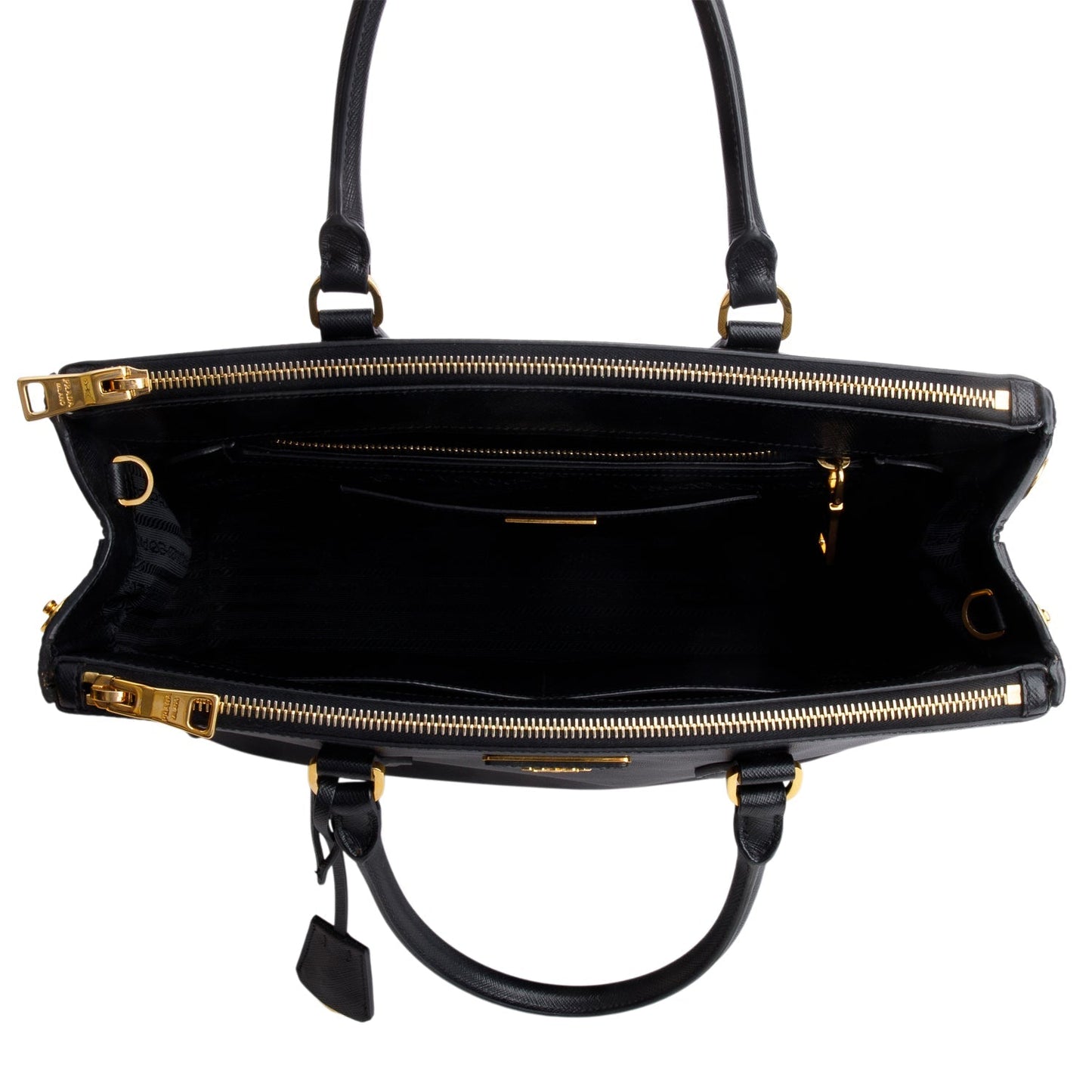 Prada Black Saffiano Lux Medium Double Zip Galleria Tote