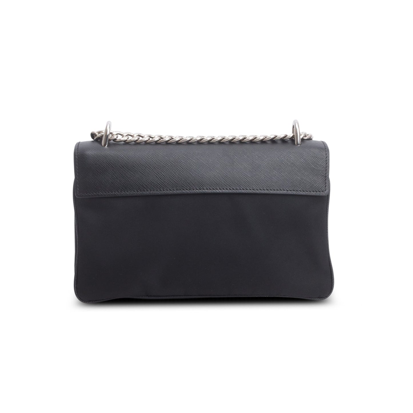 Prada Black Saffiano Lux Tessuto Nylon Flap Chain Crossbody Bag