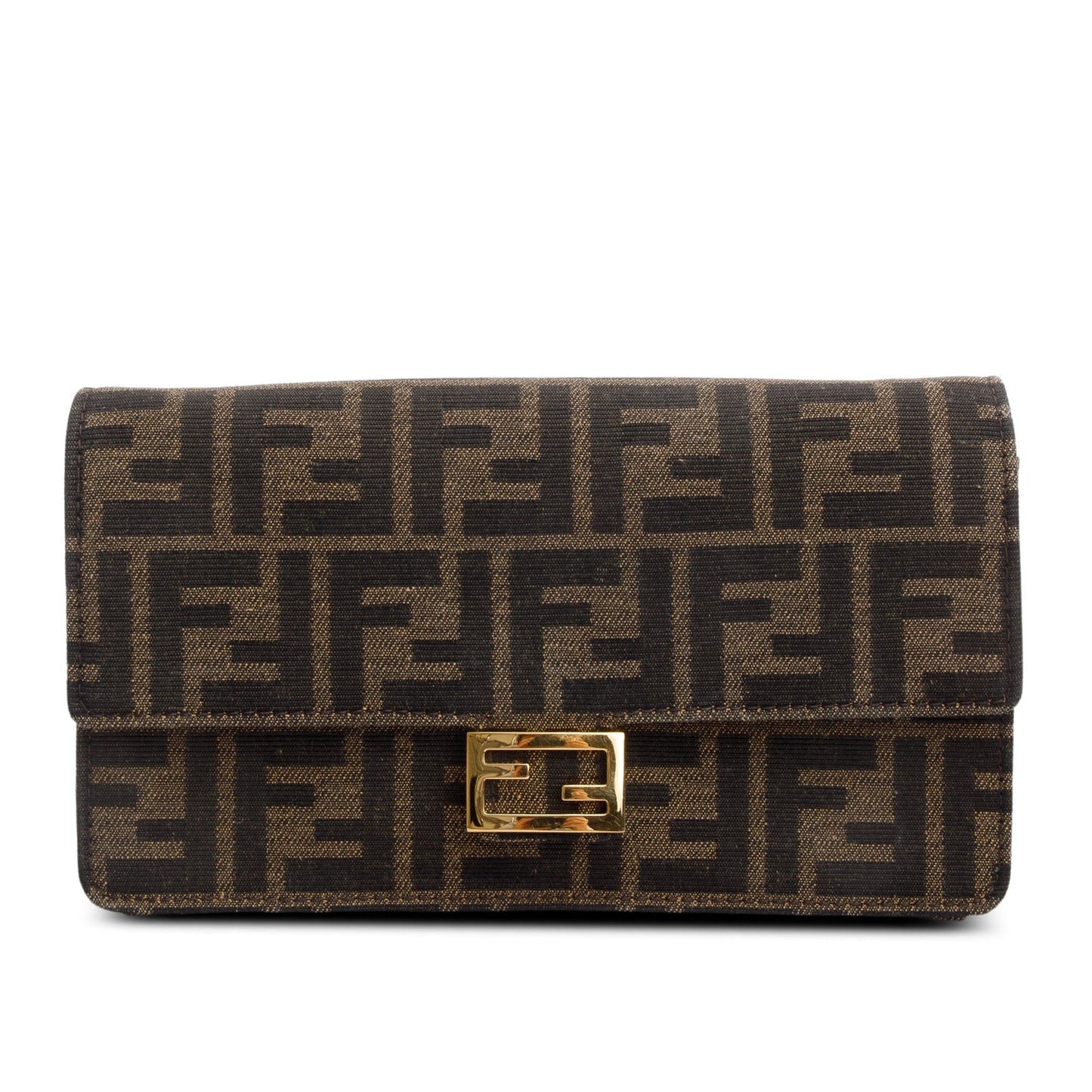 Fendi Brown FF Jacquard Baguette Wallet on Chain