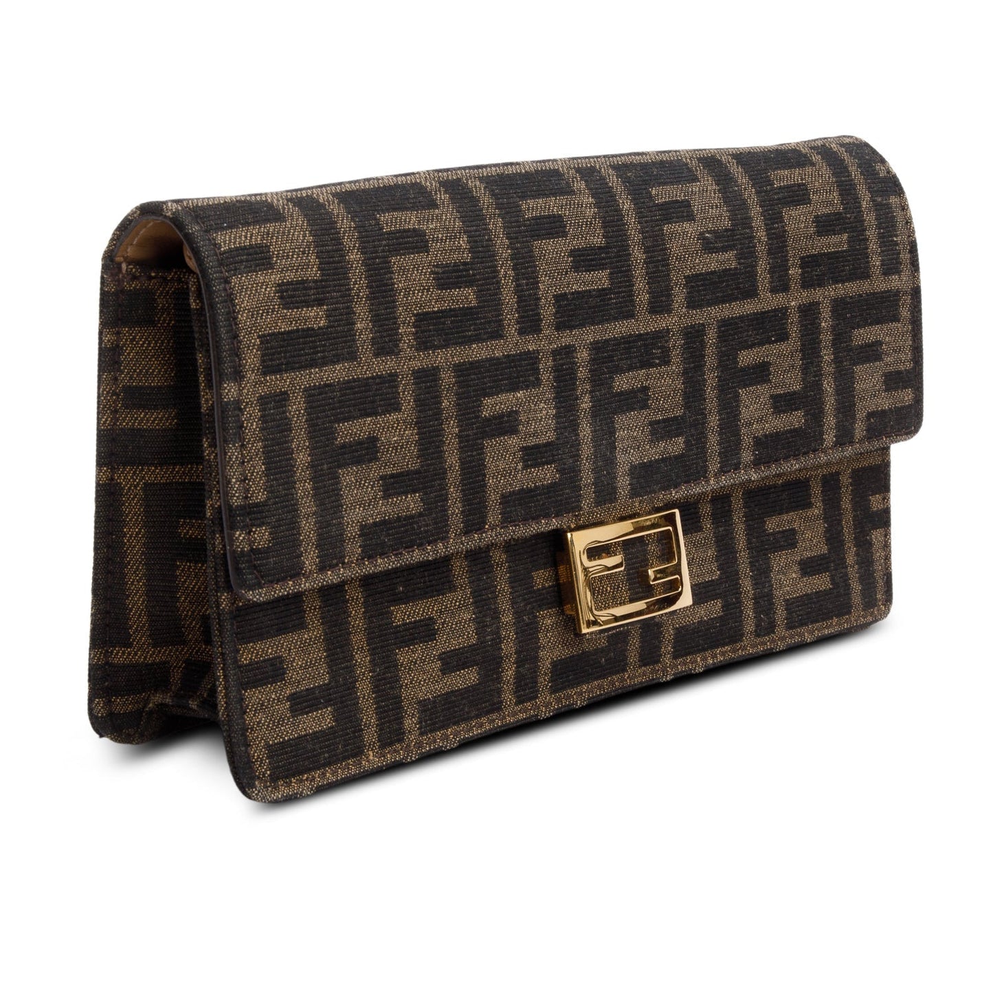 Fendi Brown FF Jacquard Baguette Wallet on Chain