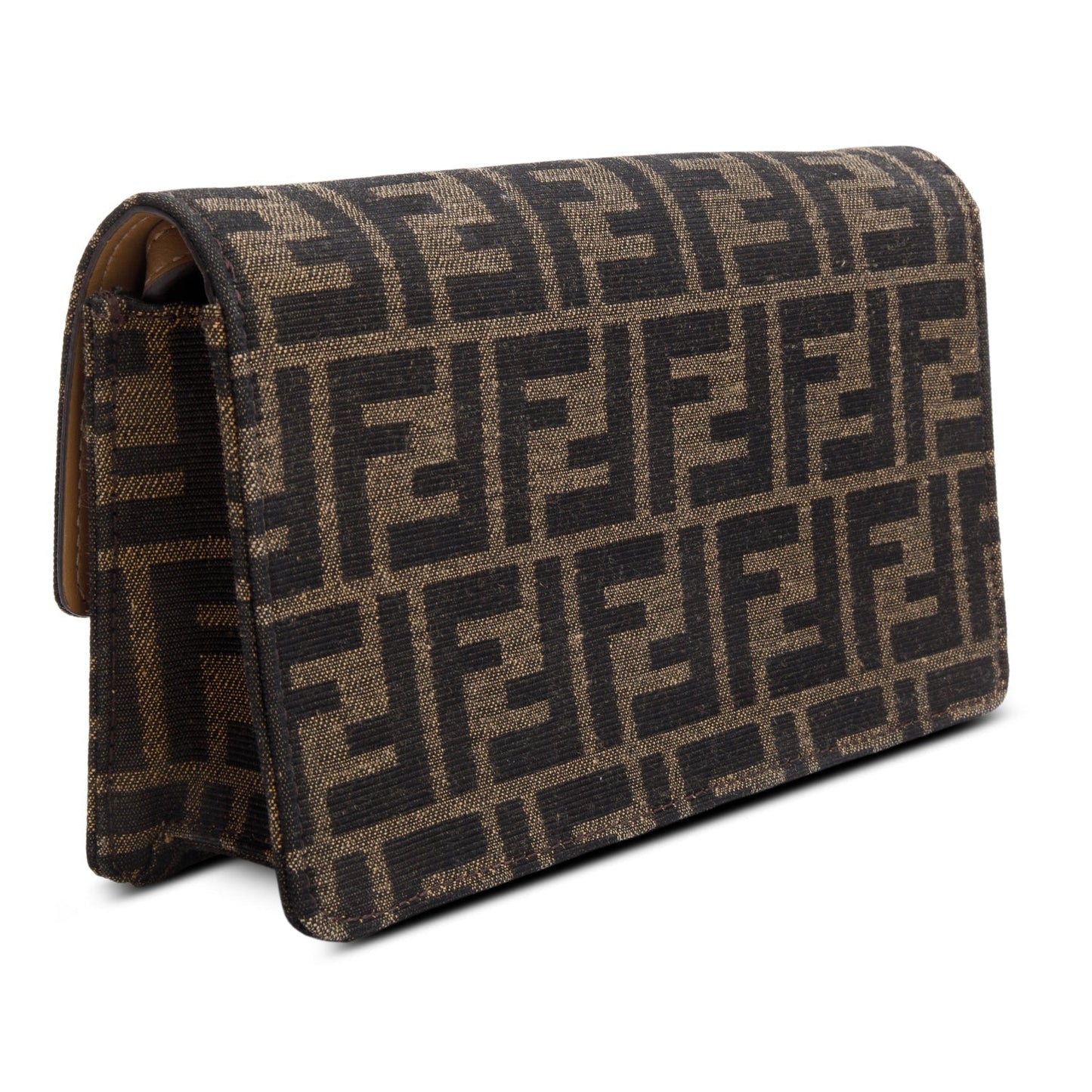 Fendi Brown FF Jacquard Baguette Wallet on Chain