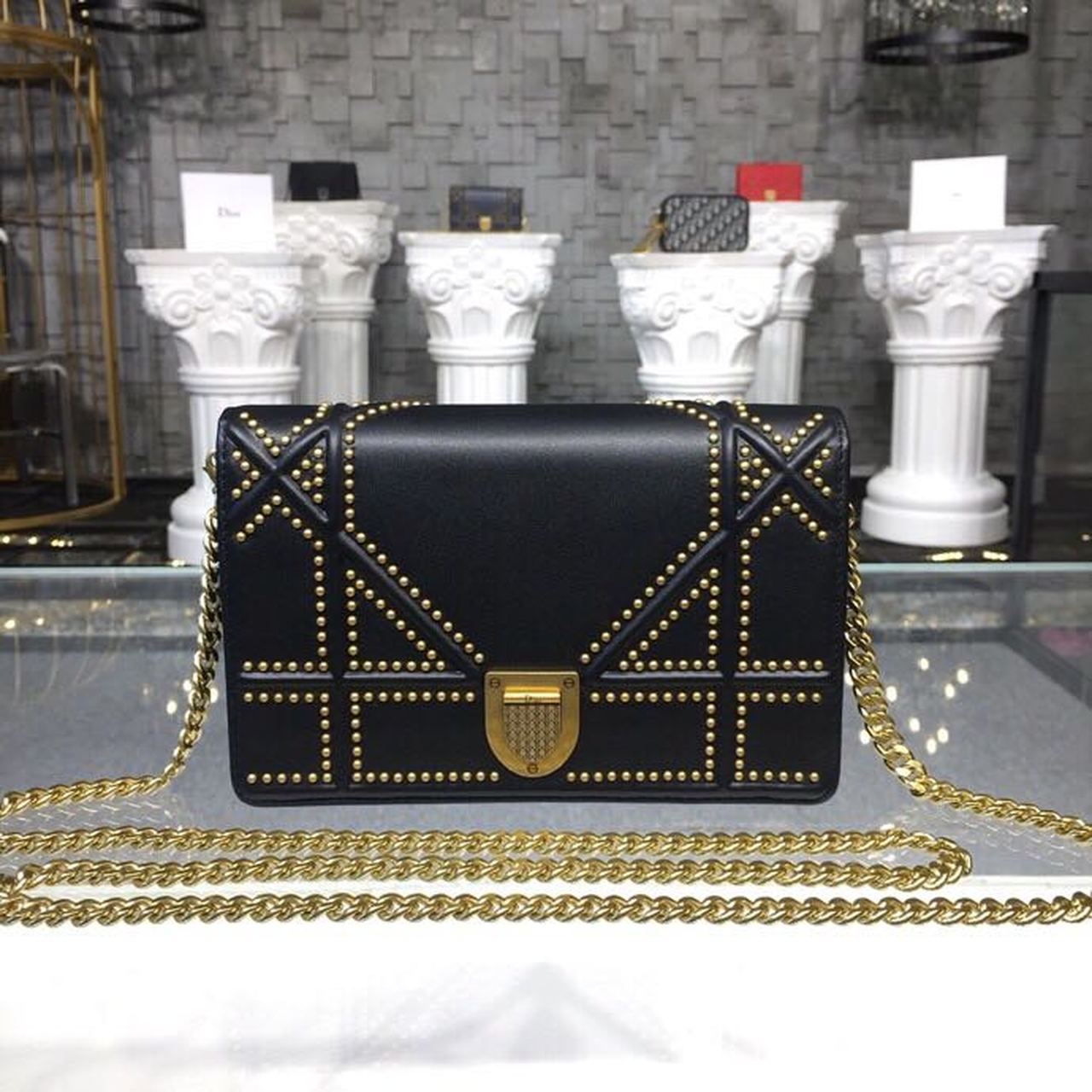Top Quality Top Qualityama Studded WOC Chain Clutch Black For Women 7.5in/19cm CD
