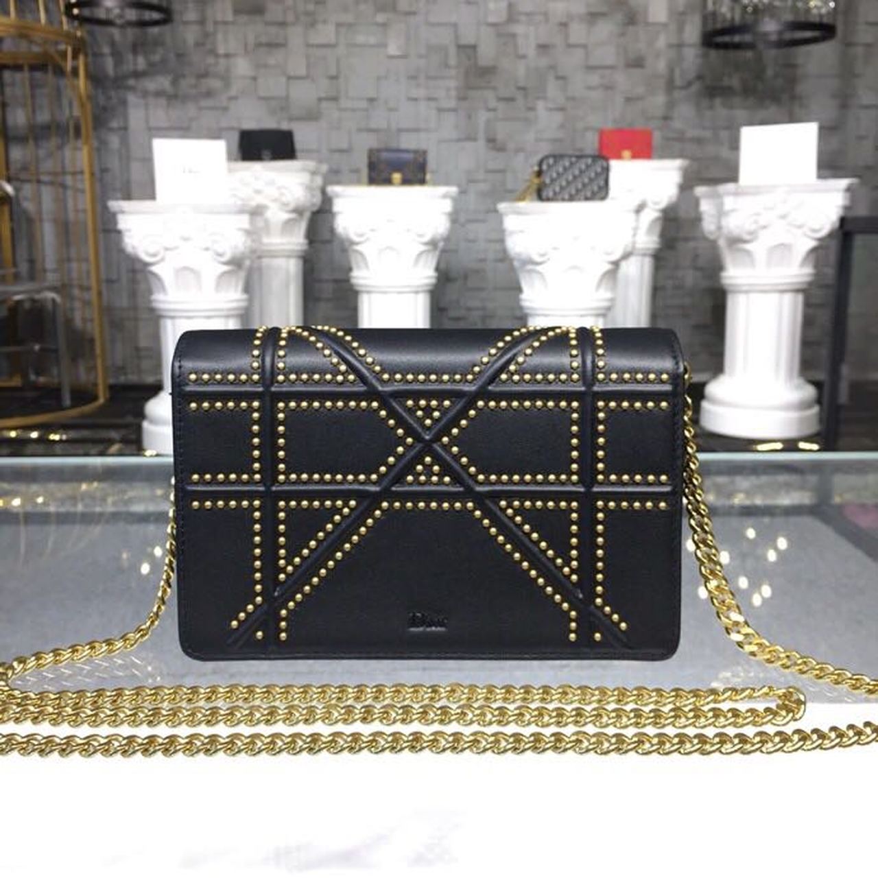 Top Quality Top Qualityama Studded WOC Chain Clutch Black For Women 7.5in/19cm CD