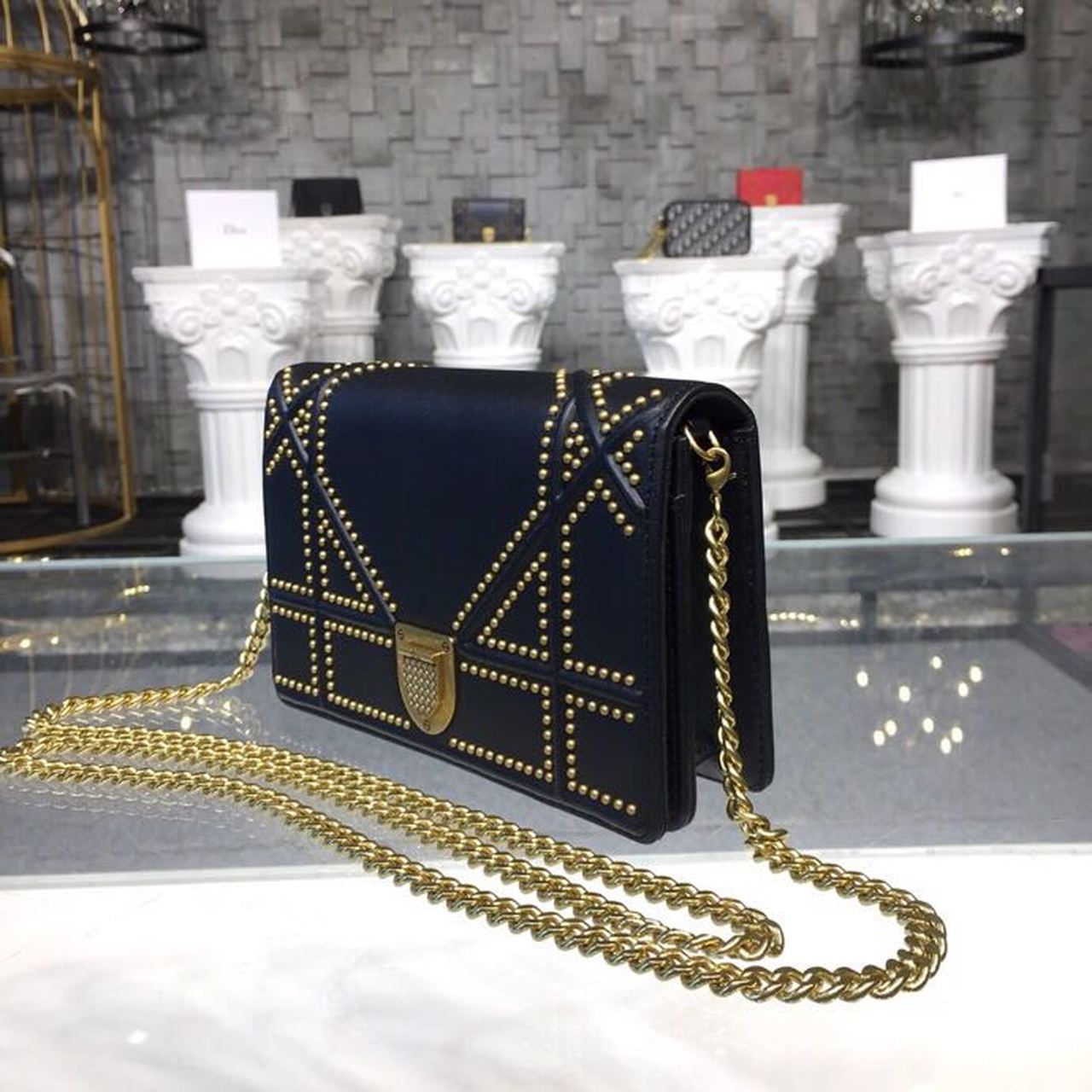 Top Quality Top Qualityama Studded WOC Chain Clutch Black For Women 7.5in/19cm CD