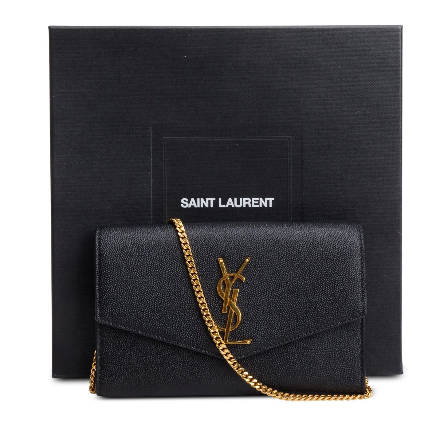 Saint Laurent 2022 Black Grain De Poudre Leather Uptown Chain Wallet