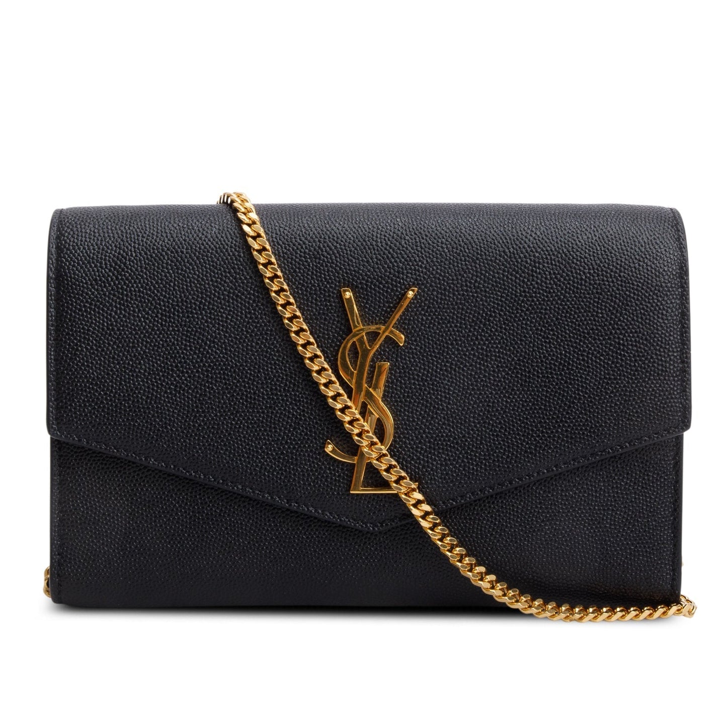 Saint Laurent 2022 Black Grain De Poudre Leather Uptown Chain Wallet