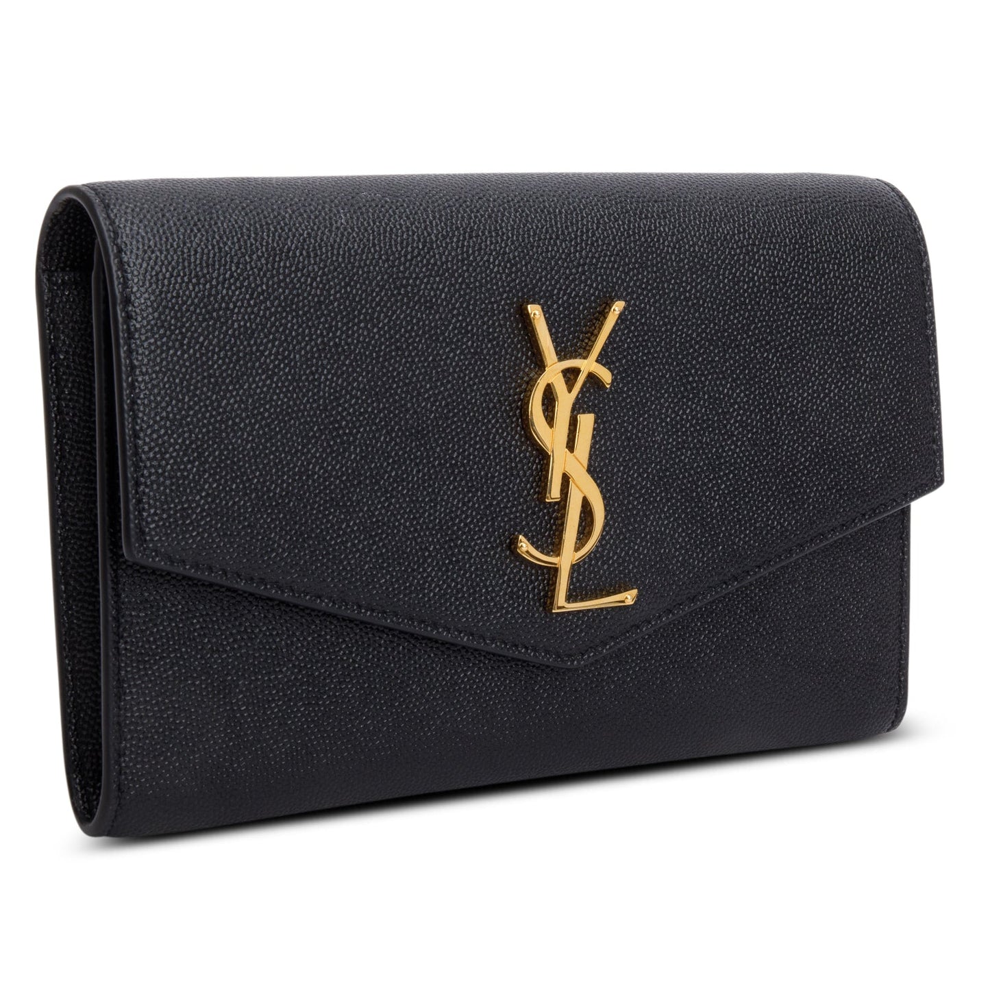 Saint Laurent 2022 Black Grain De Poudre Leather Uptown Chain Wallet