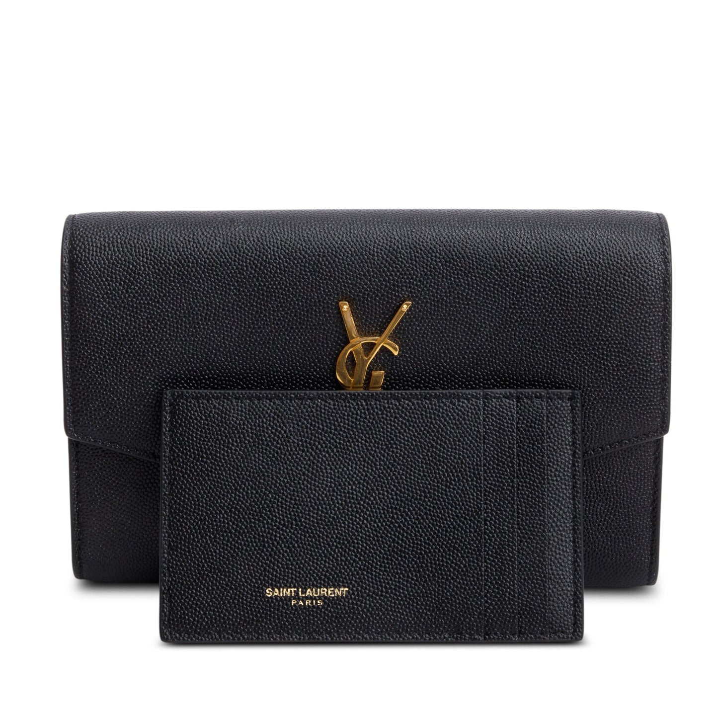Saint Laurent 2022 Black Grain De Poudre Leather Uptown Chain Wallet