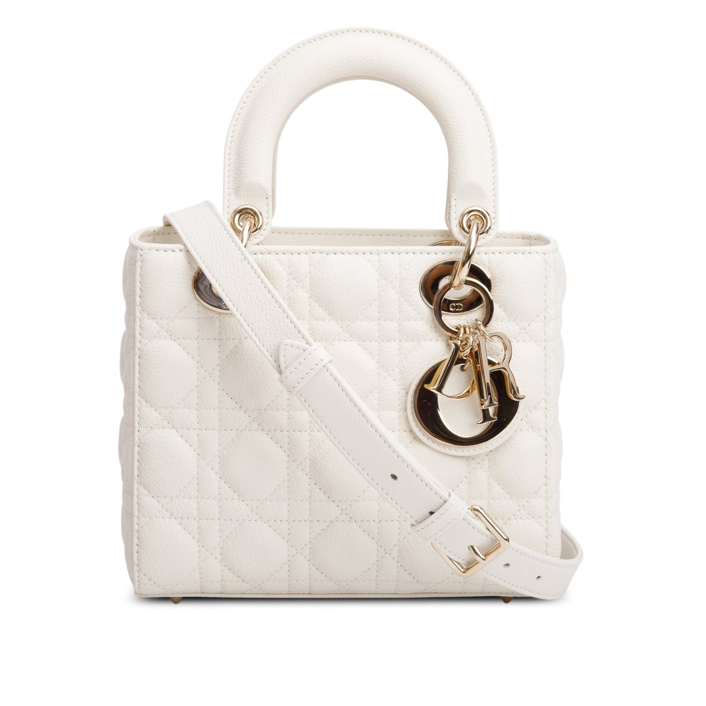 Christian Dior 2024 White Grained Cannage Calfskin Leather Small Lady Dior Bag