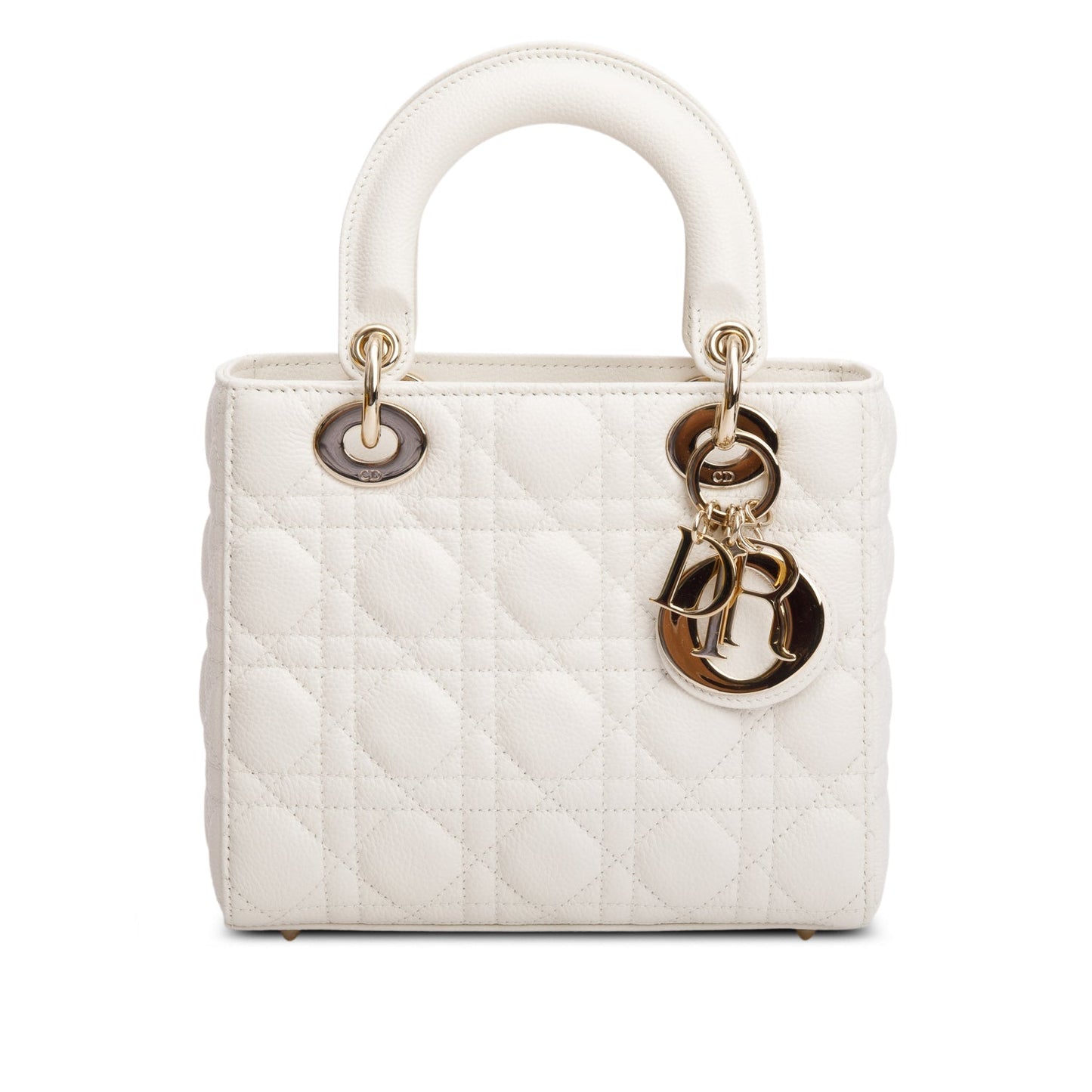 Christian Dior 2024 White Grained Cannage Calfskin Leather Small Lady Dior Bag