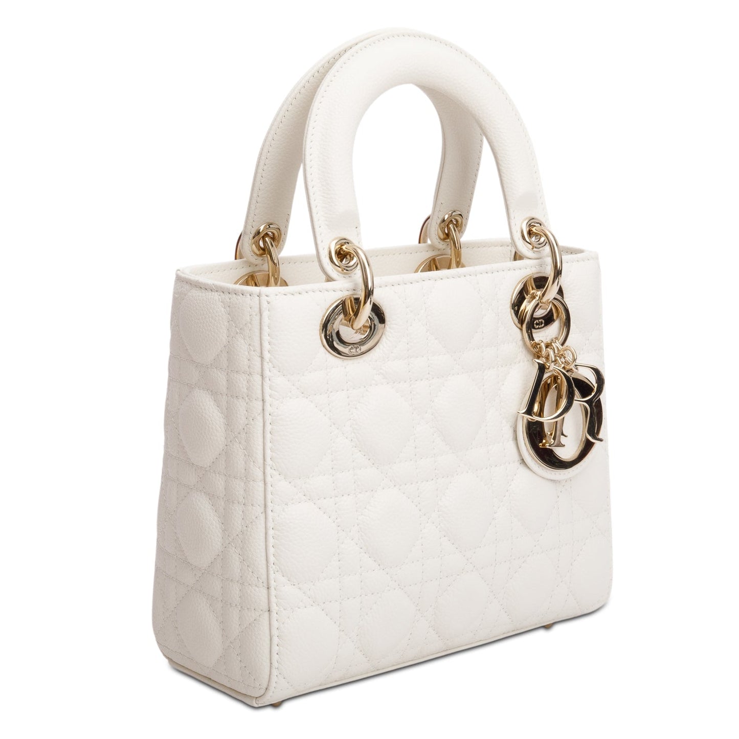 Christian Dior 2024 White Grained Cannage Calfskin Leather Small Lady Dior Bag