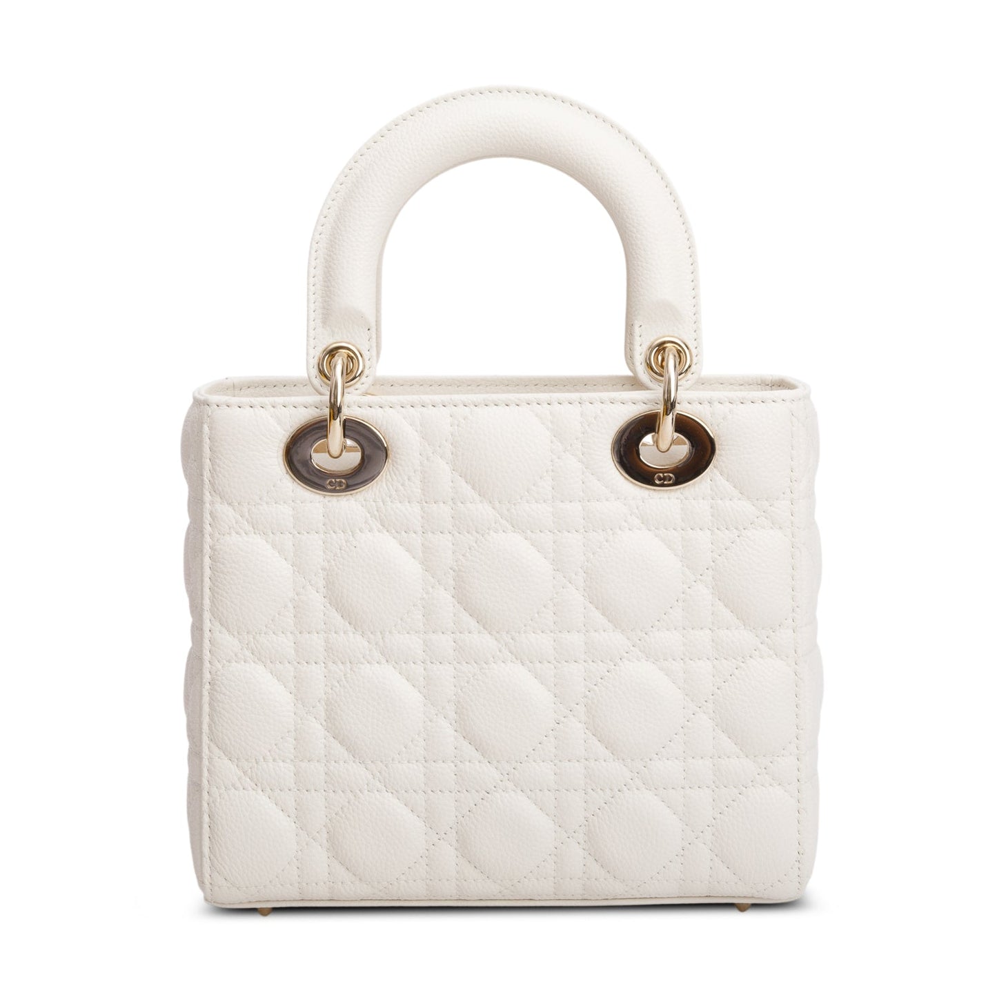 Christian Dior 2024 White Grained Cannage Calfskin Leather Small Lady Dior Bag