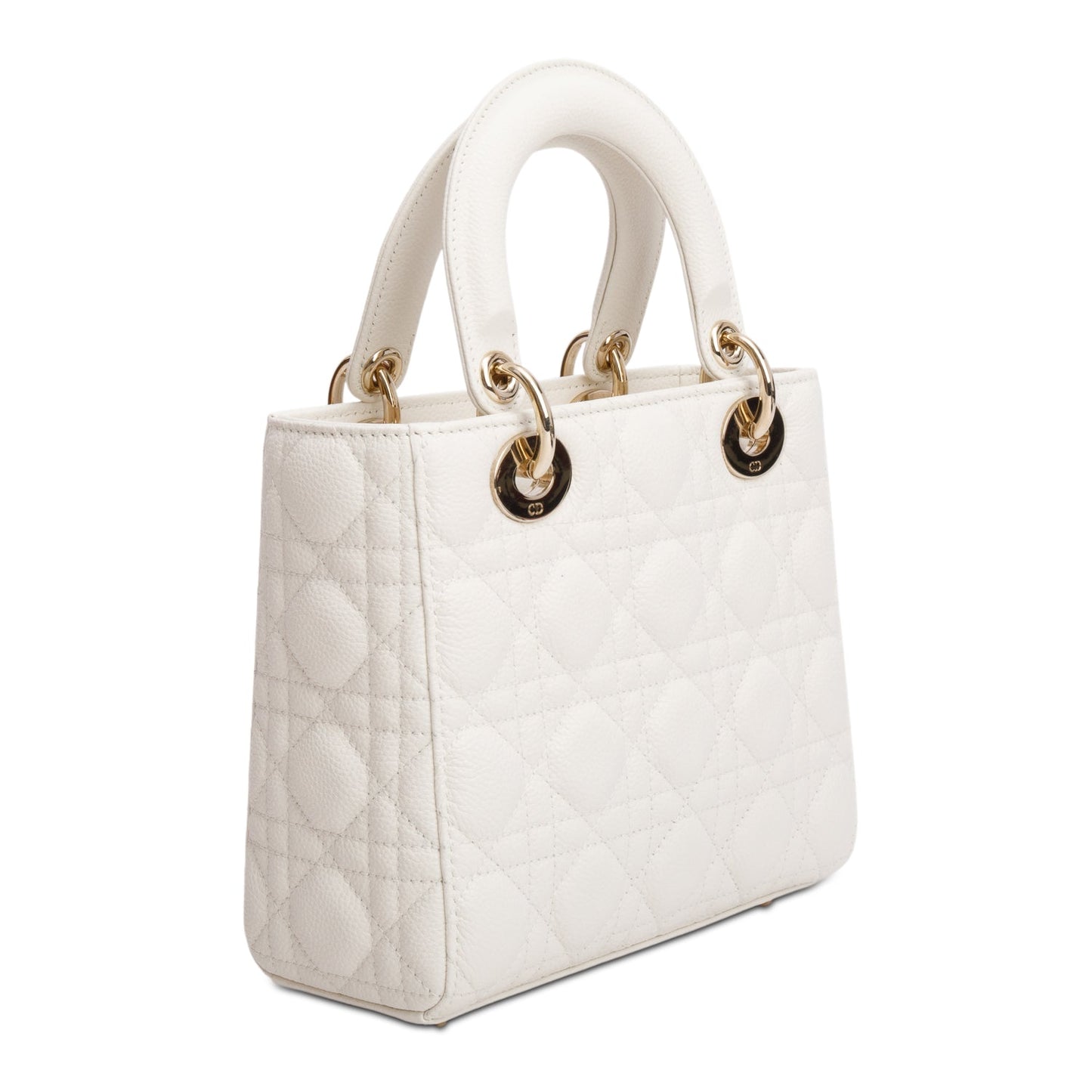 Christian Dior 2024 White Grained Cannage Calfskin Leather Small Lady Dior Bag
